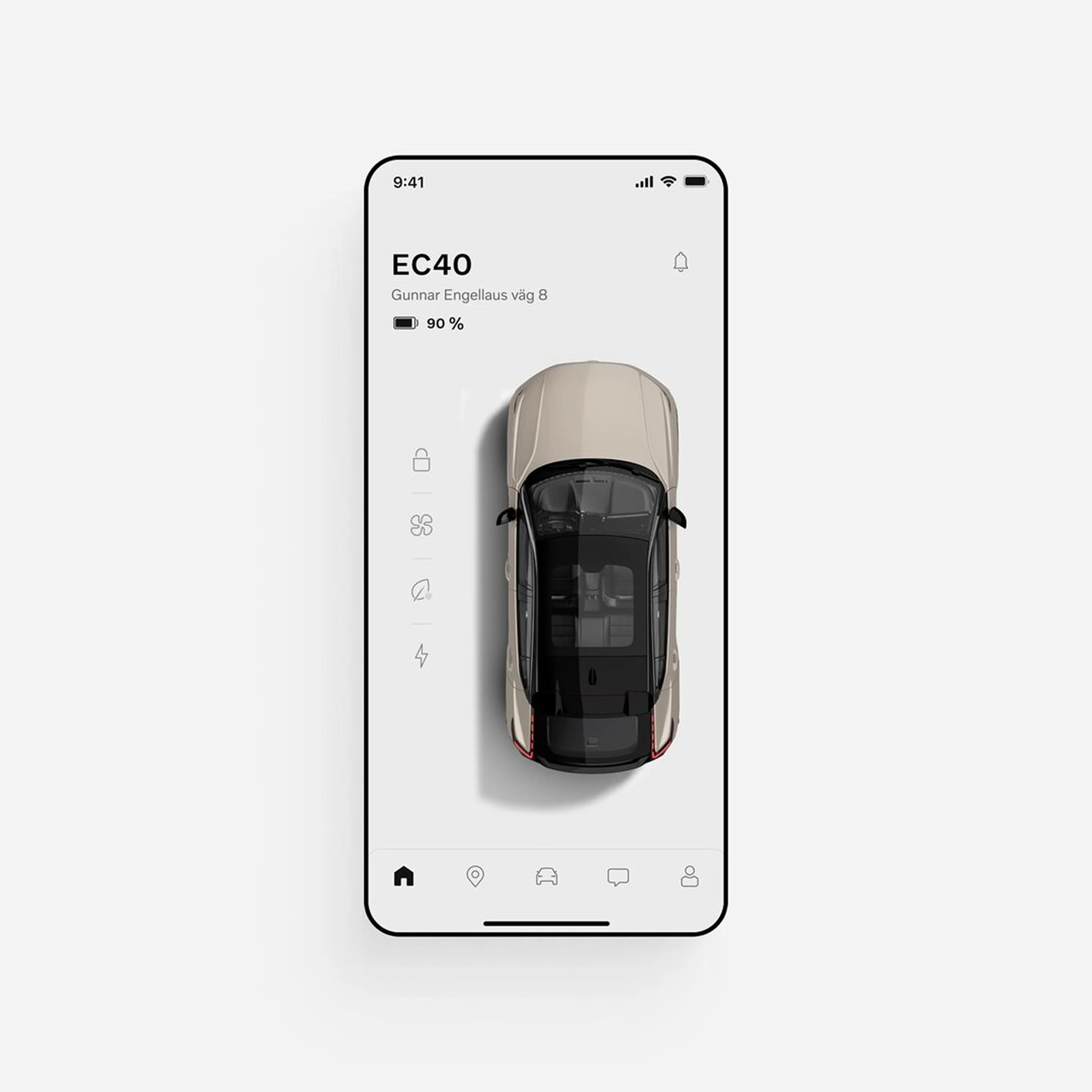 Illustration of a mobile phone screen displaying the Volvo EC40 app.