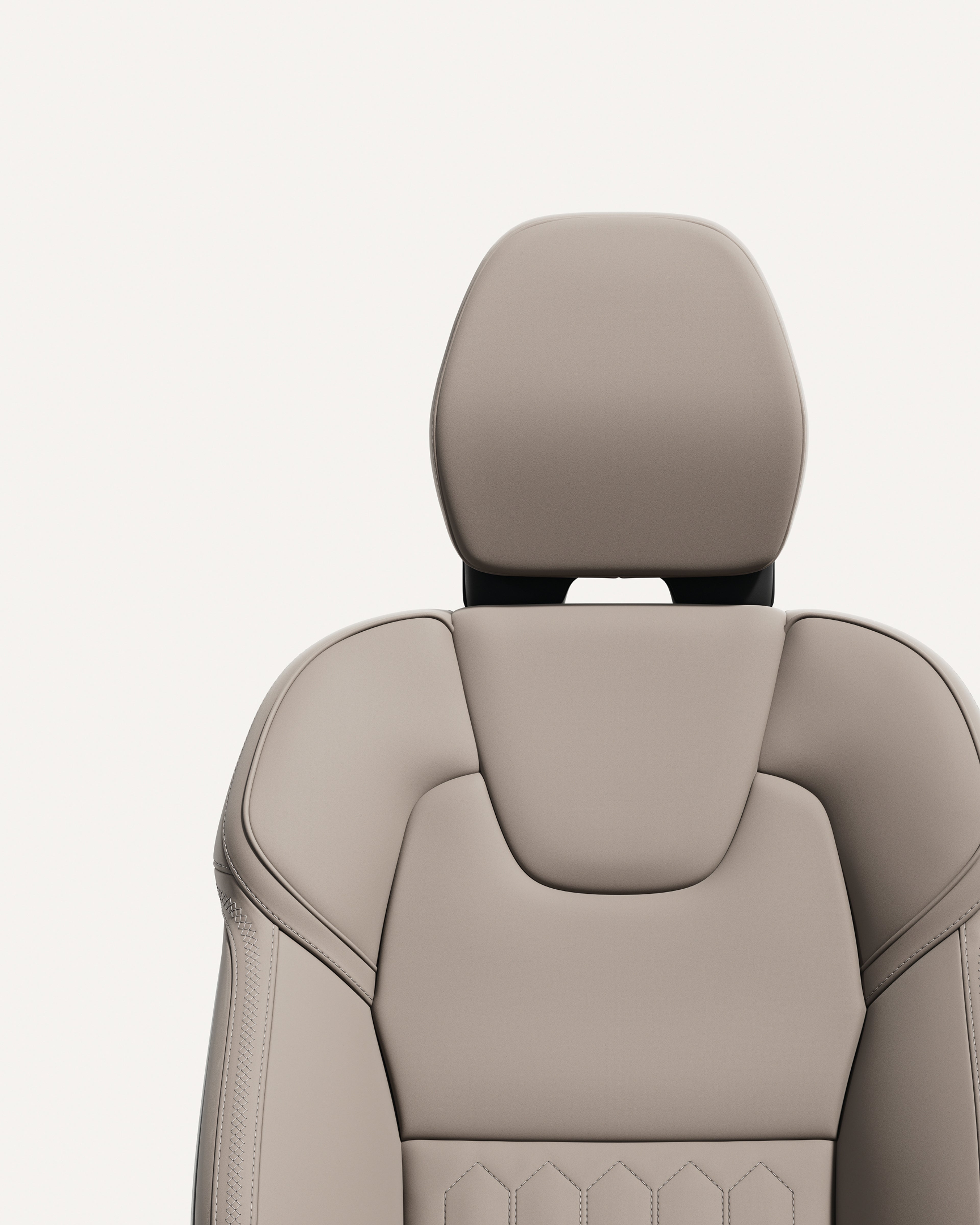 Yeni Volvo XC90'deki Cardamom ön koltuk döşemesinin yakından görünümü