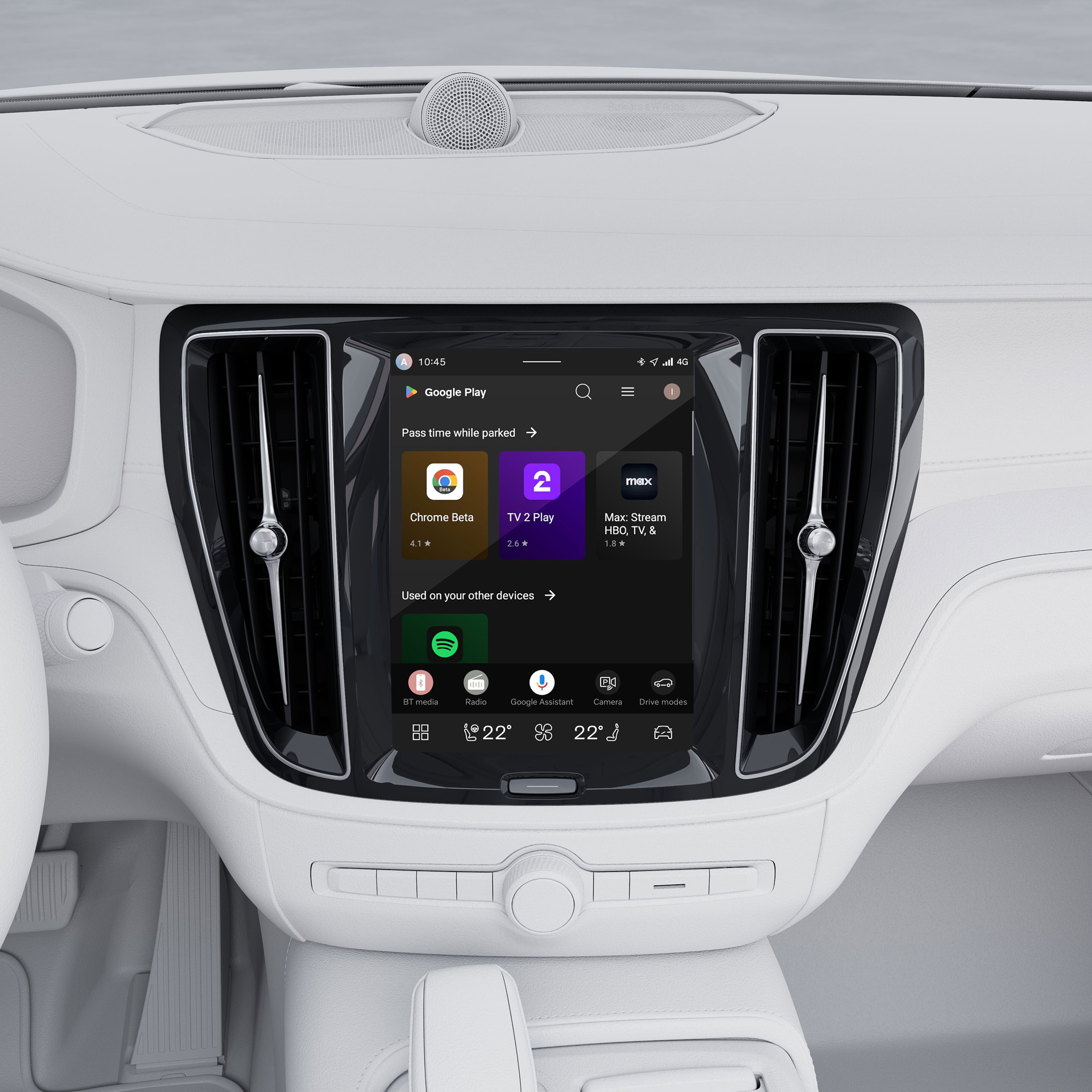 マップとメディアコントロールを表示したVolvo V60のセンターディスプレイをアップにしたイラスト