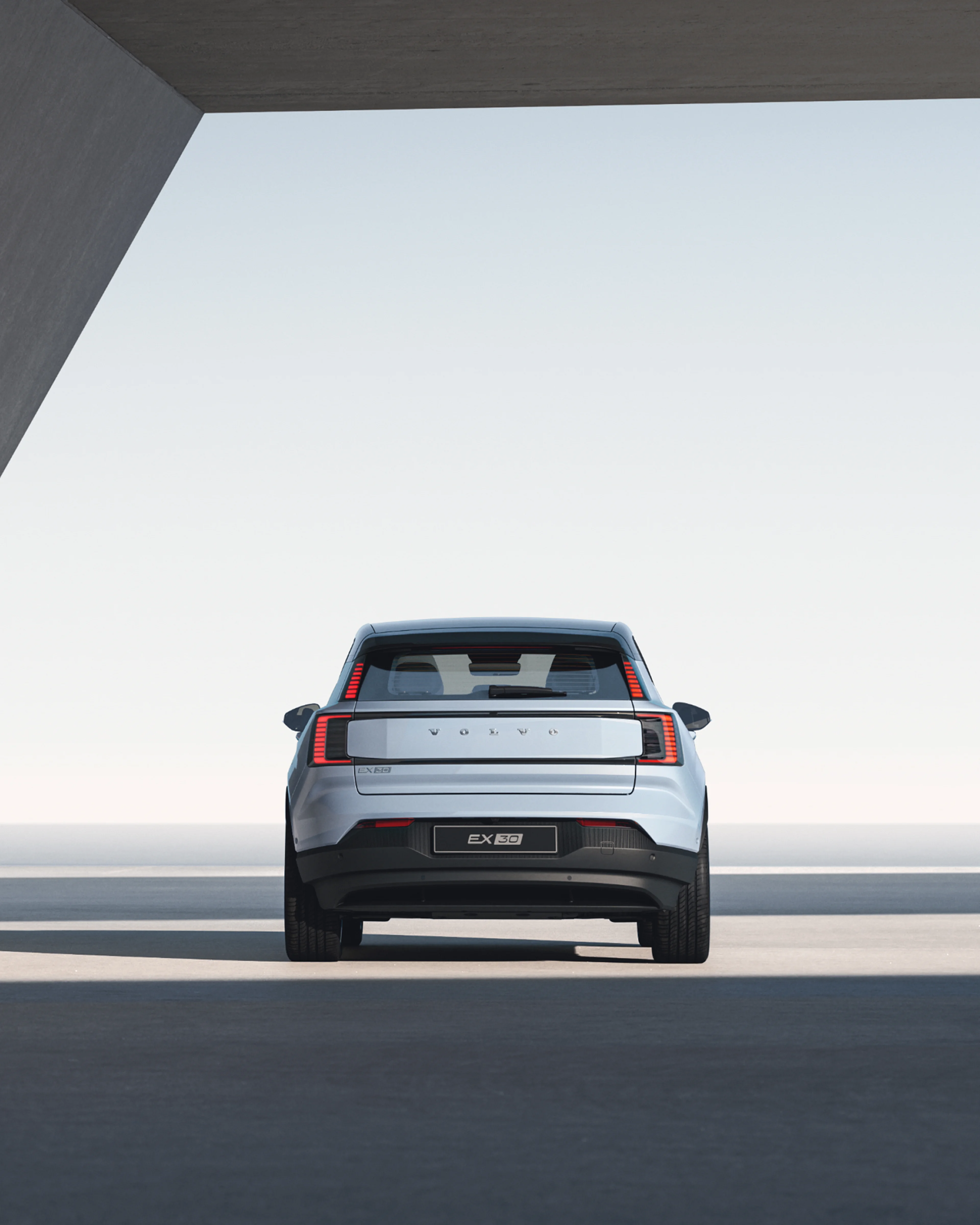 Rear view of the fully electric Volvo EX30.