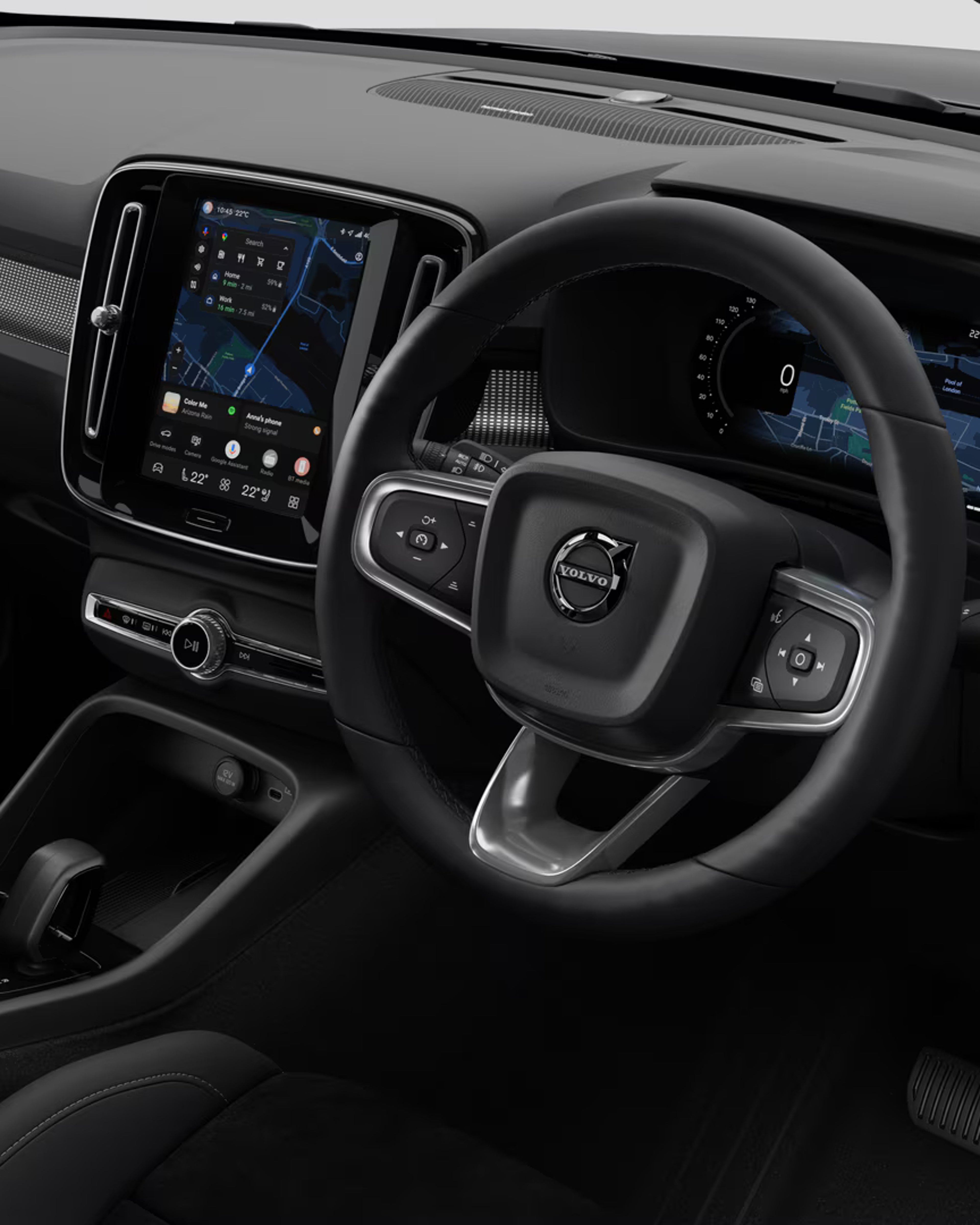 The cabin of the fully electric Volvo EC40 black edition
