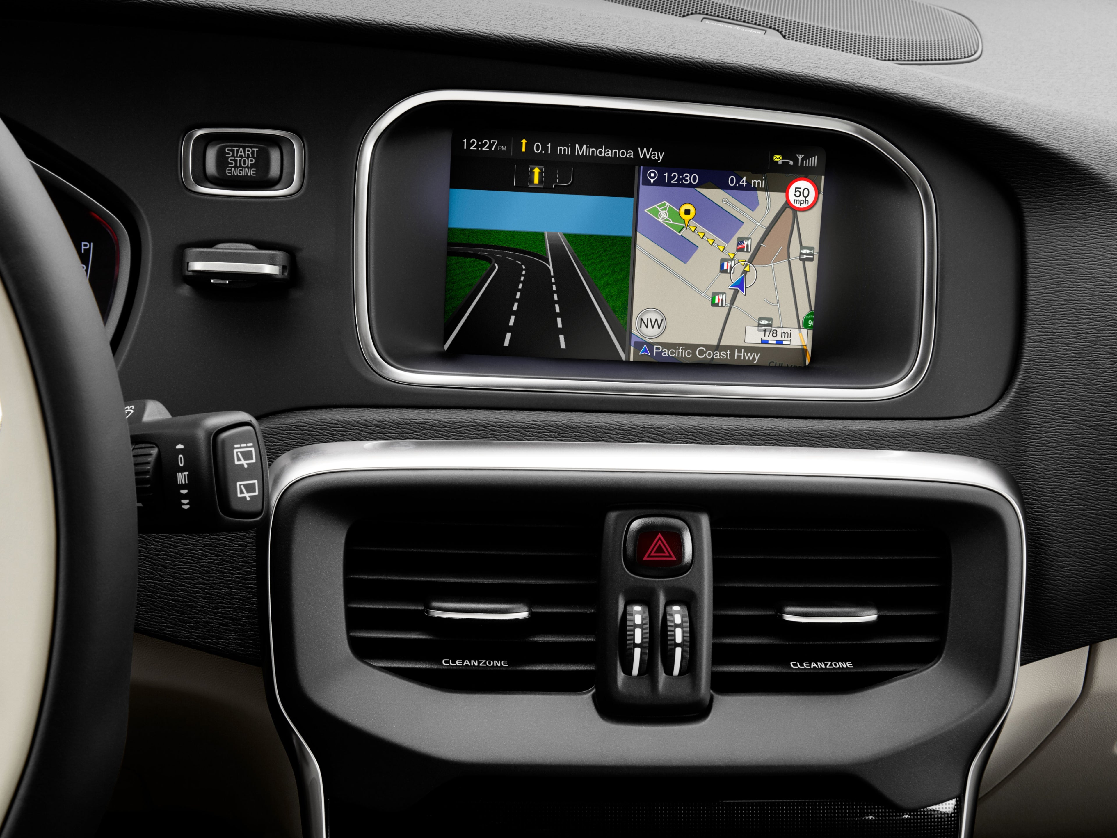 Immagine del sistema di navigazione di una Volvo V40.