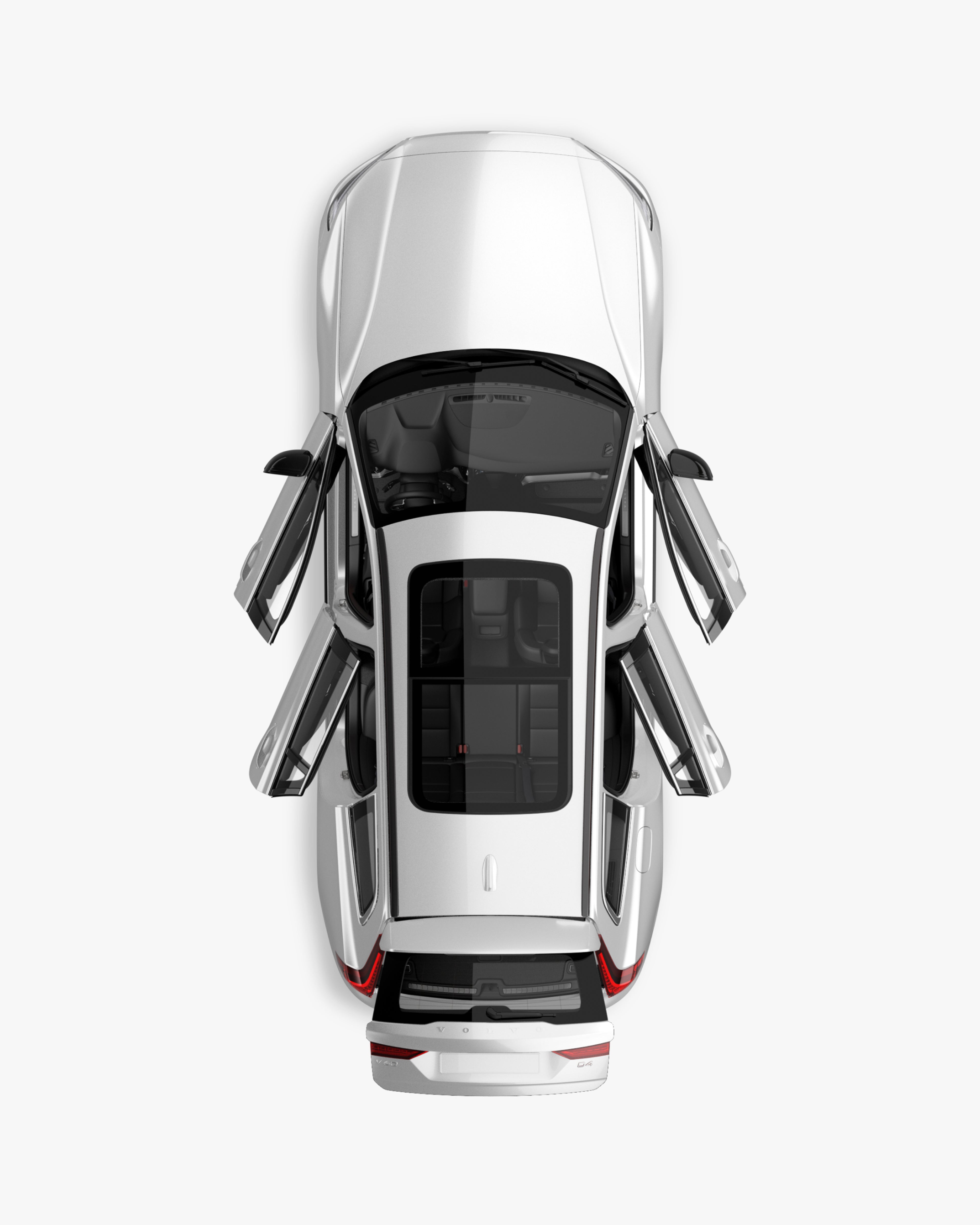 Volvo V60 widziane z bliska z góry z widocznym wnętrzem.