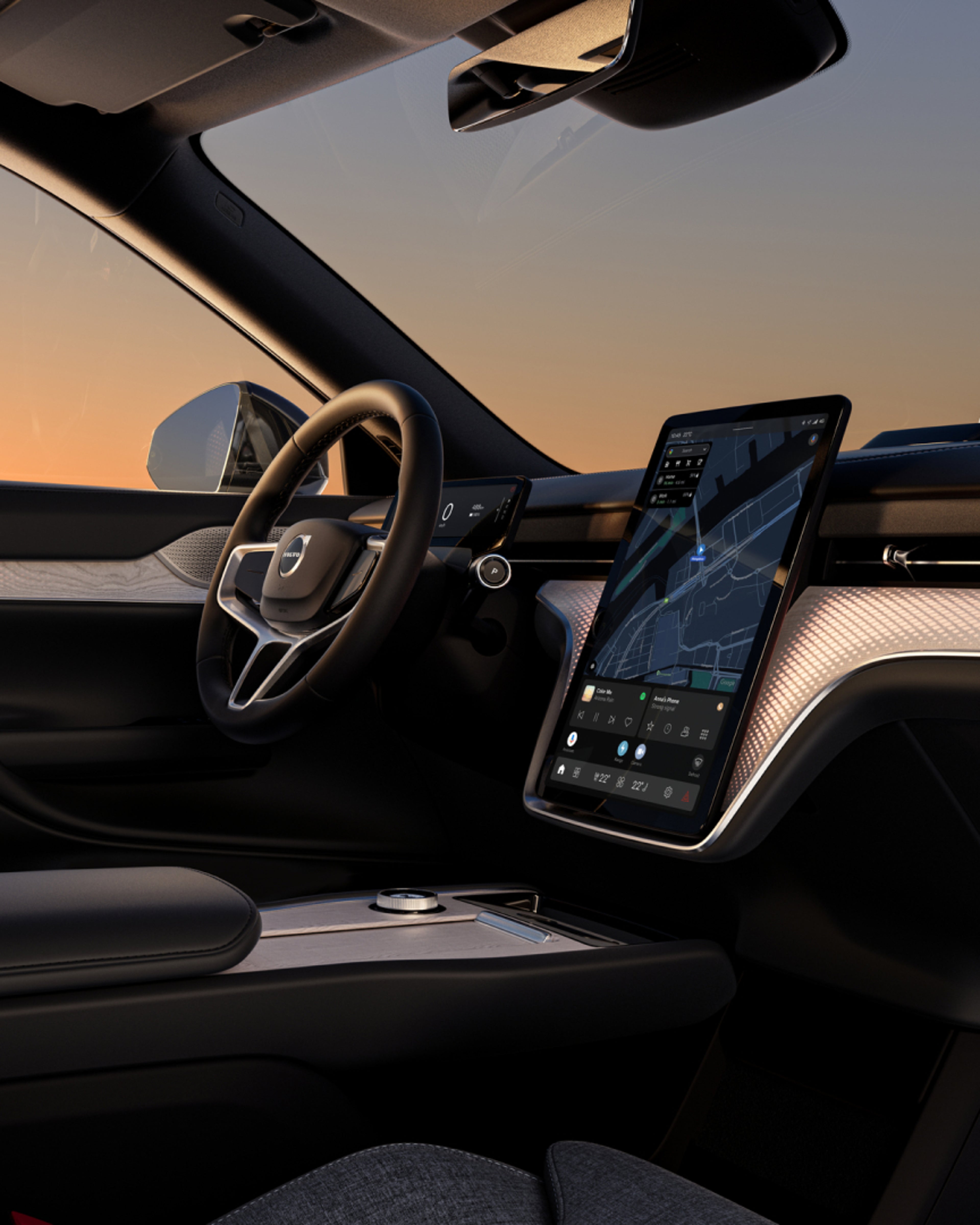 Volvo EX90 avtomobilində təbii interyer işıqlanması.