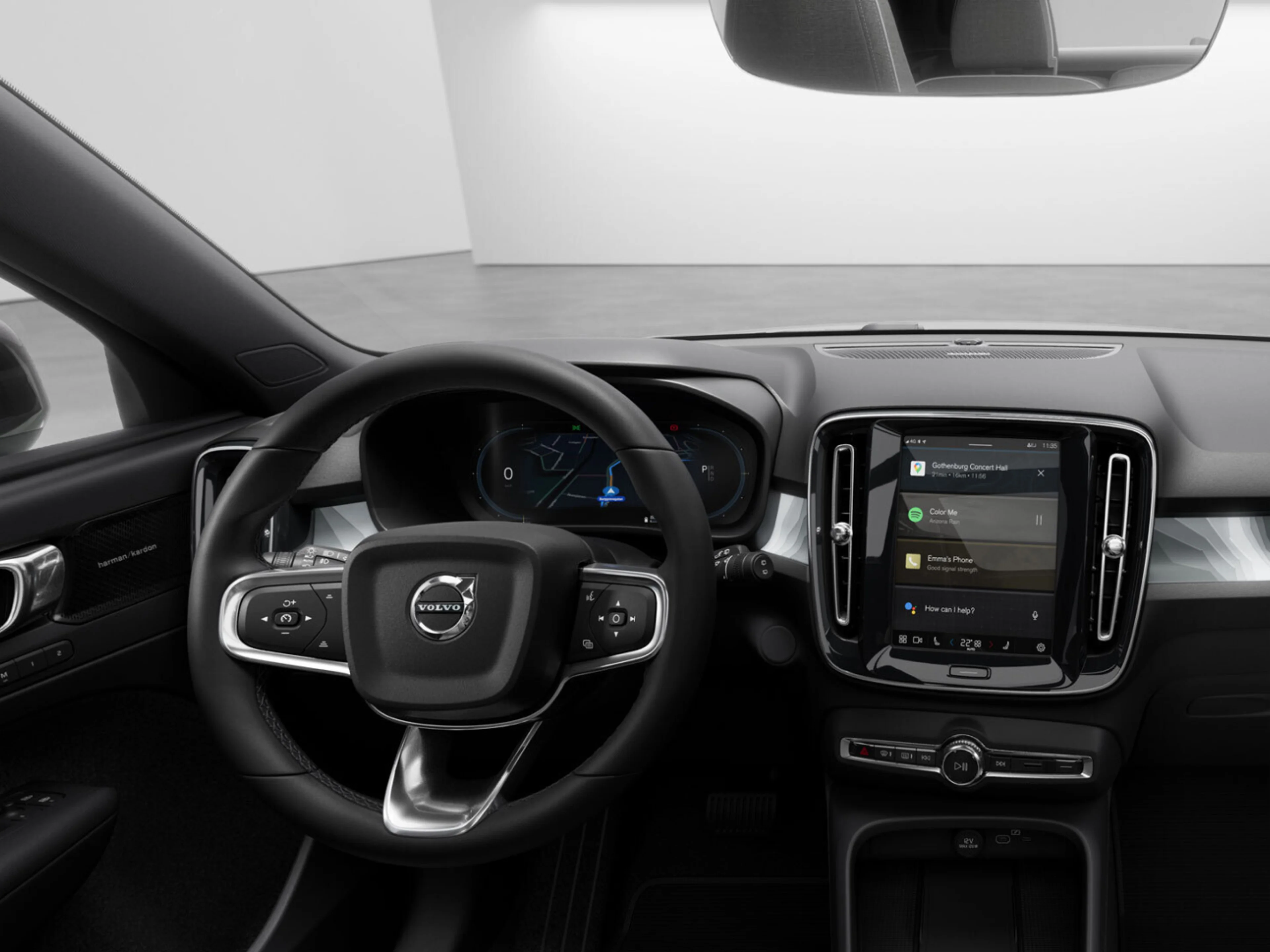 Interior do habitáculo do Volvo XC40 Recharge 100% elétrico.