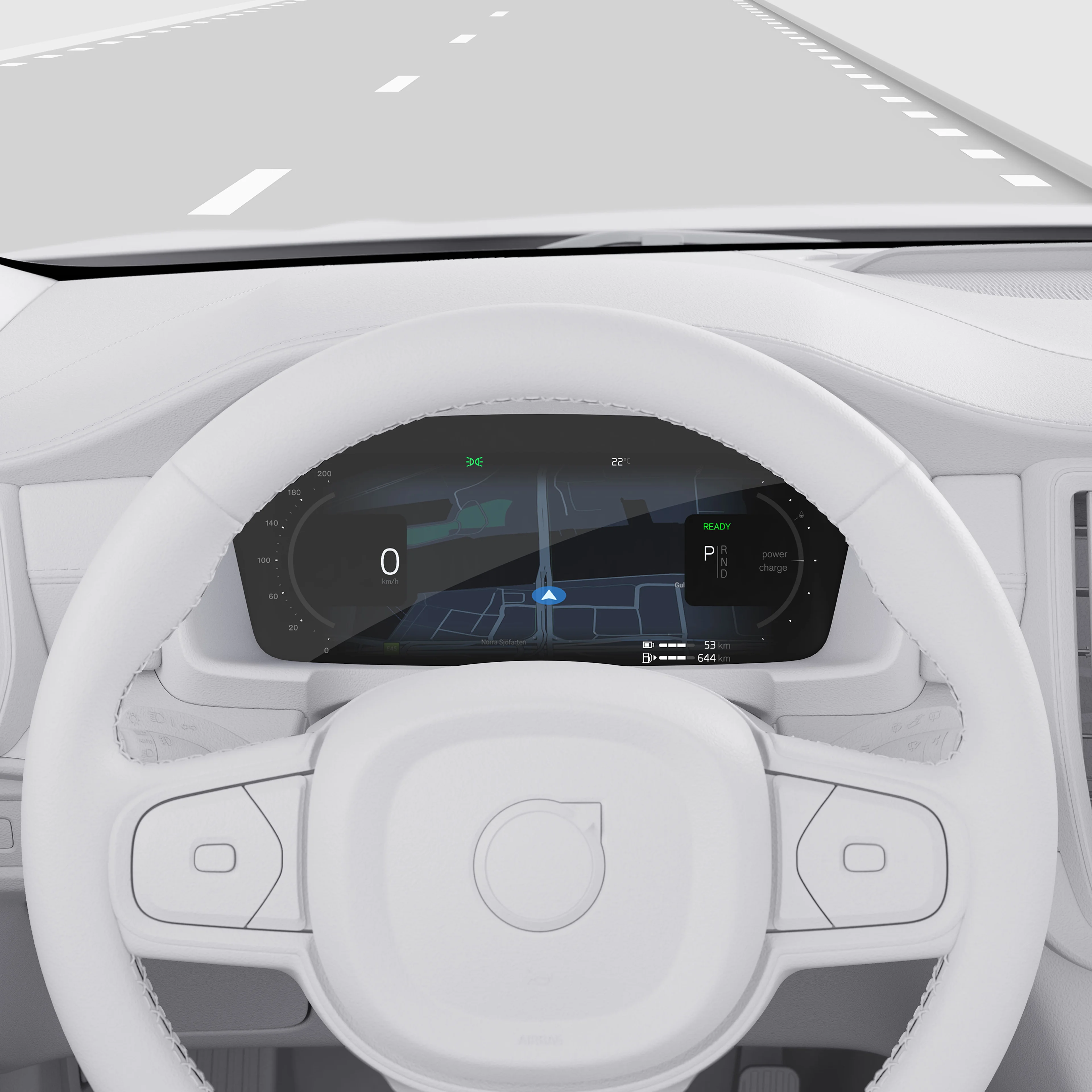 Close-up illustration of the Volvo S90 12.3-inch driver display