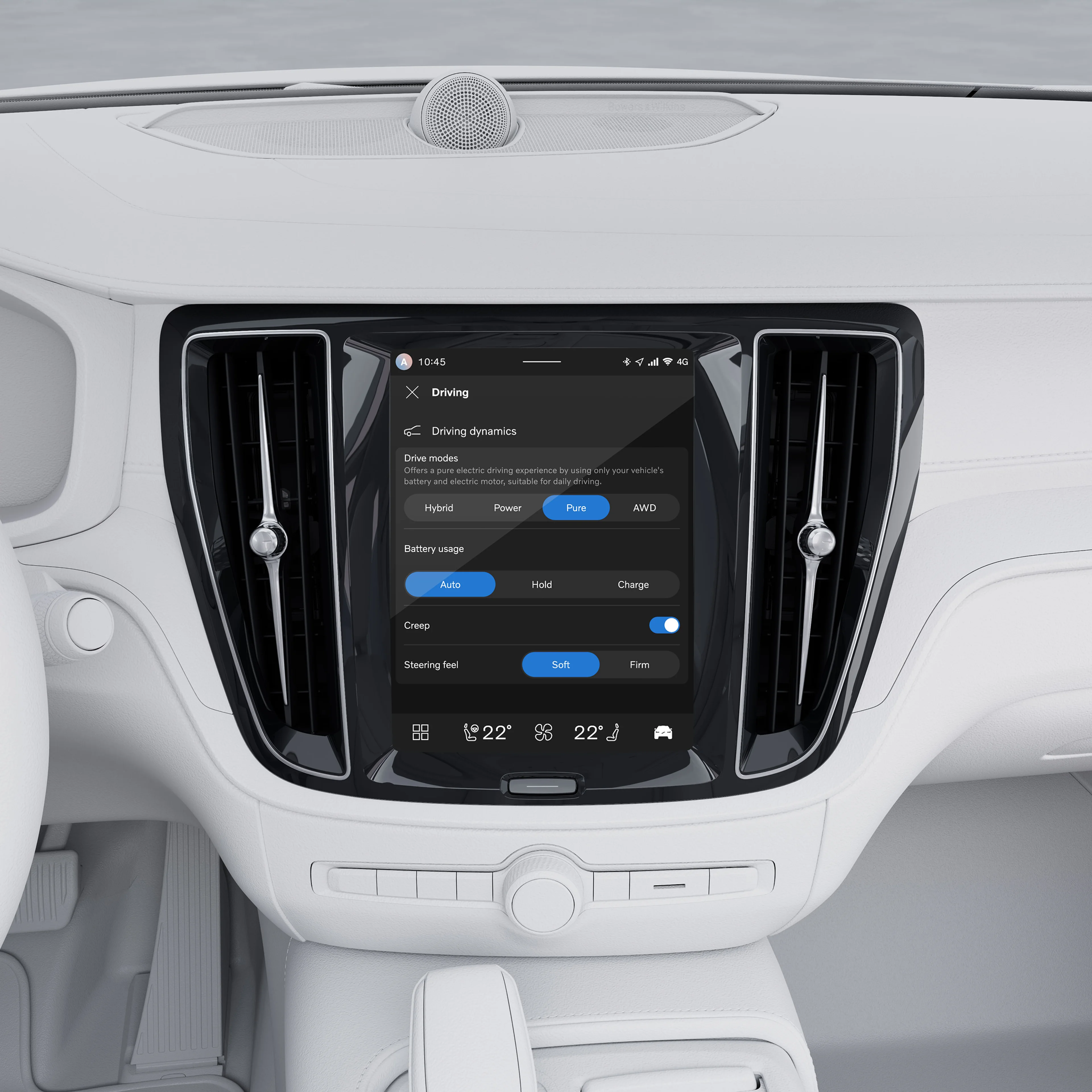Close-upillustratie van de Volvo V60 Hybrid met de rijmodi.