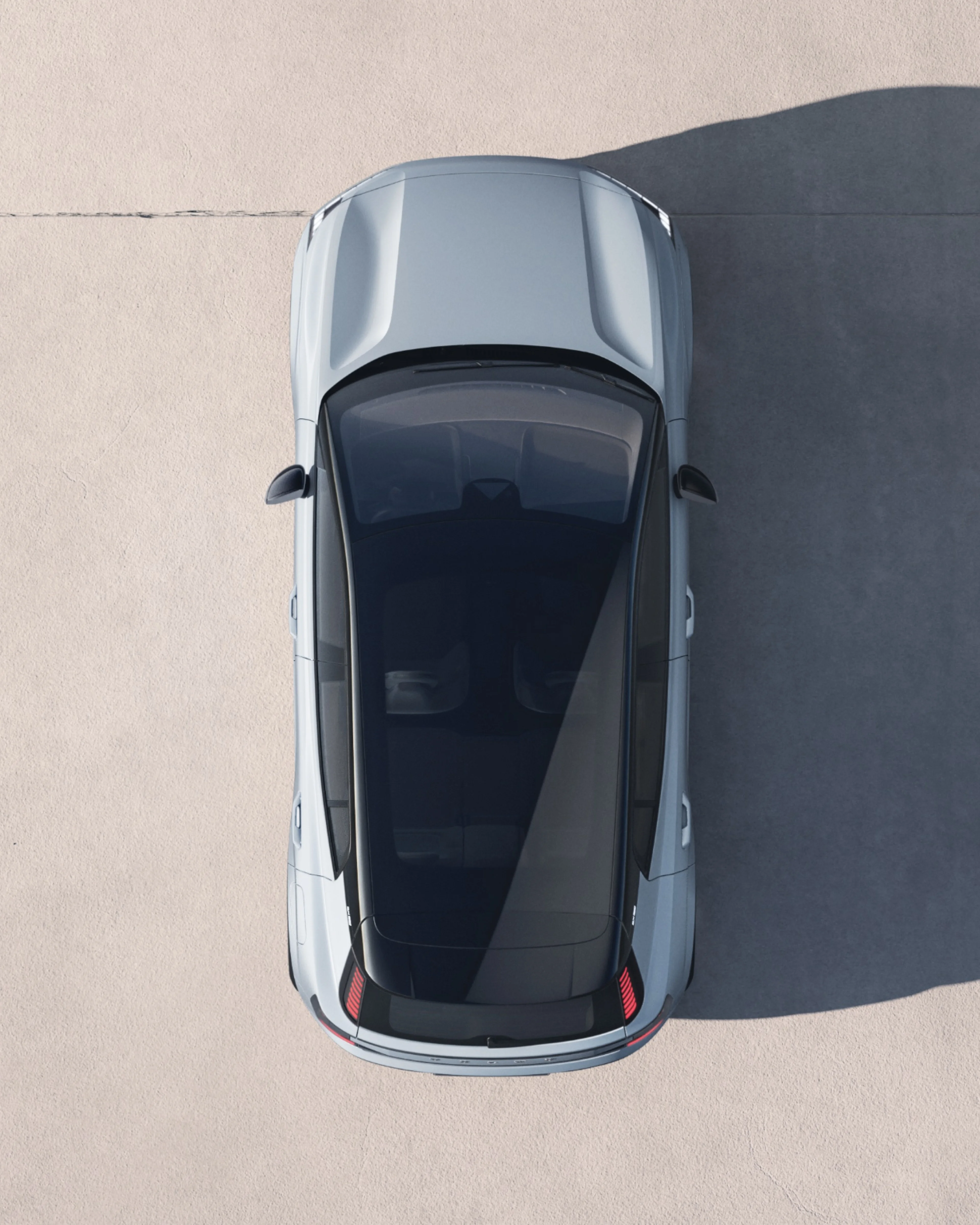 Top view of the Volvo EX30 in the colour cloud blue.