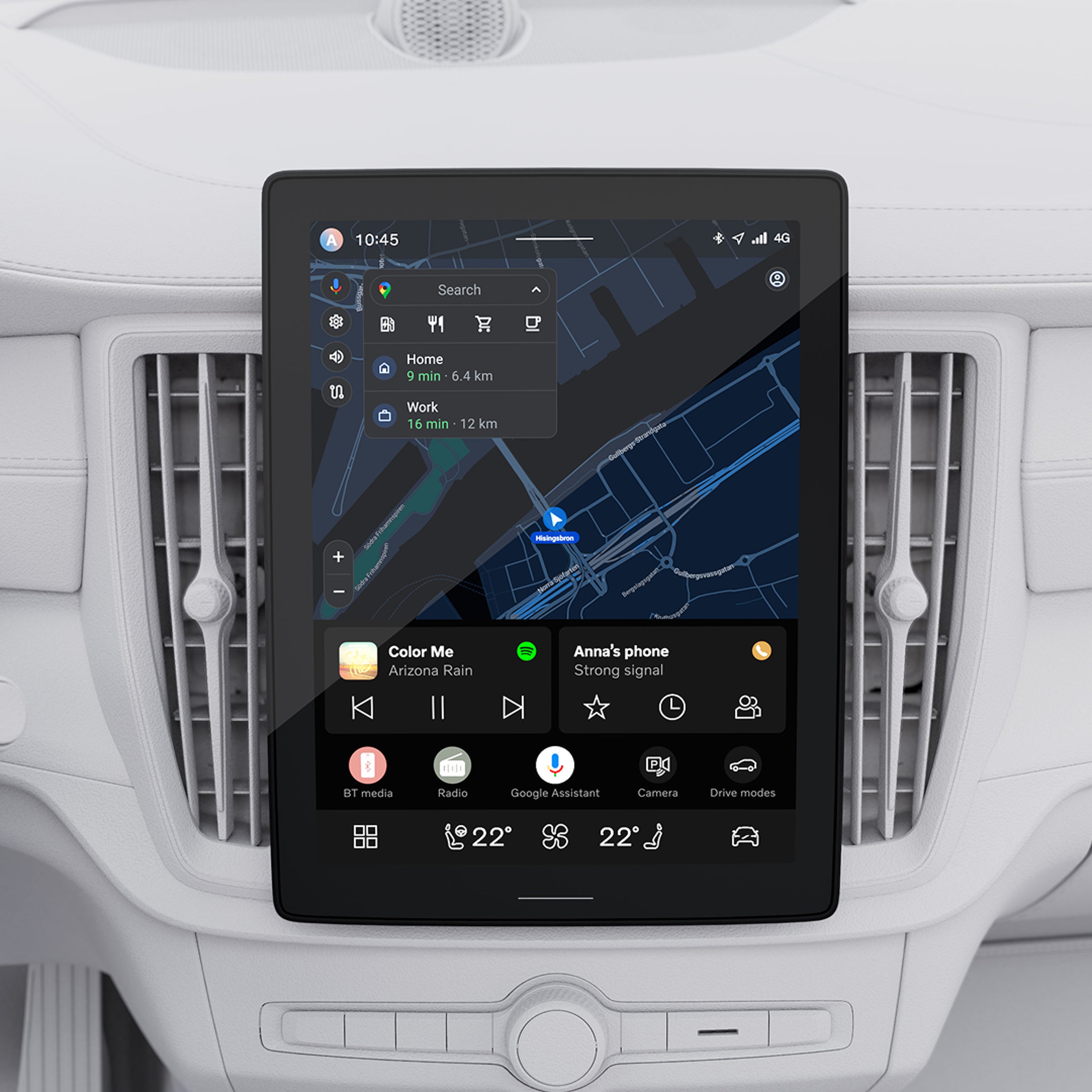 Close-up illustration of the Volvo S90 11.2-inch center display, showcasing the home screen.