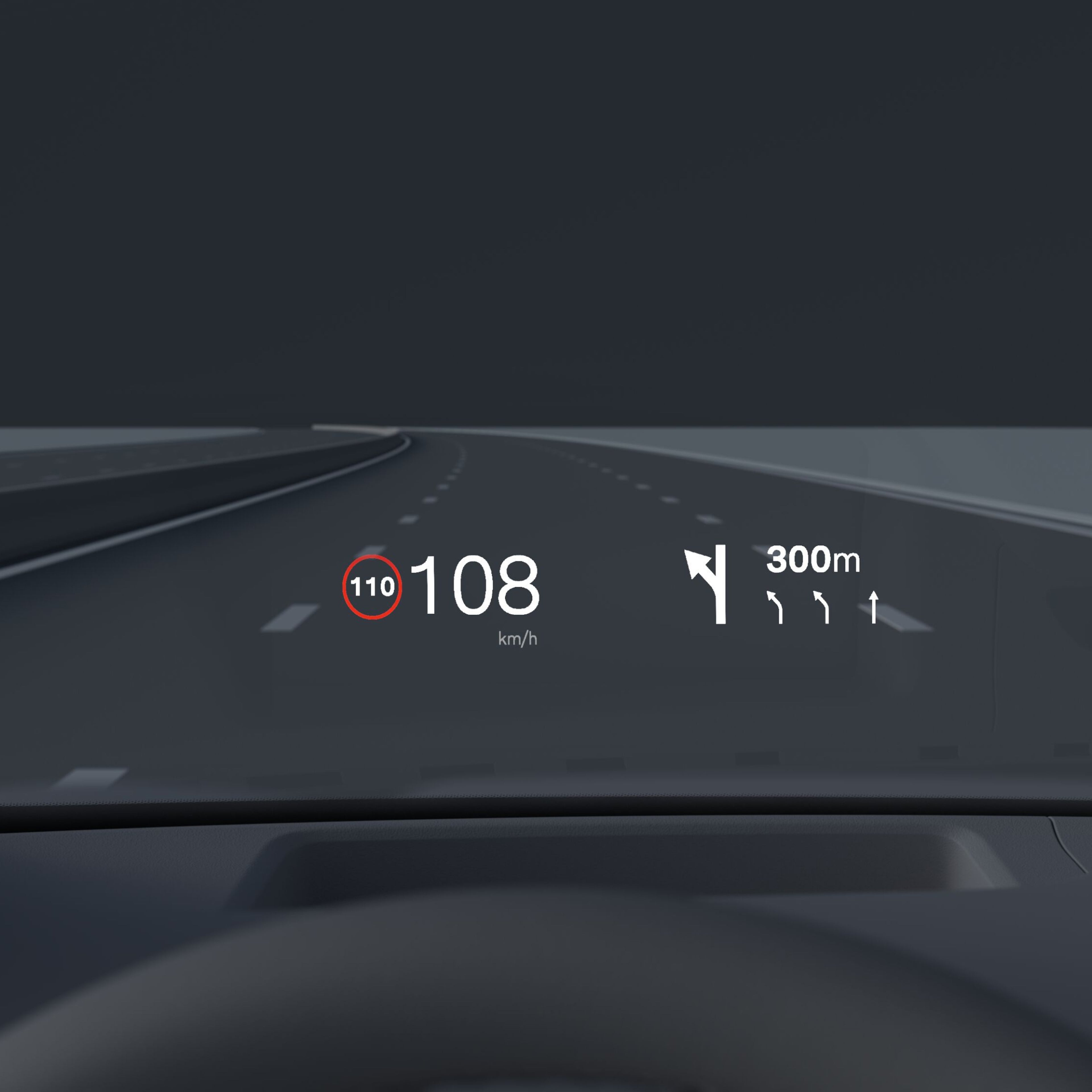 A close-up image of the large head-up display in the Volvo EX90.