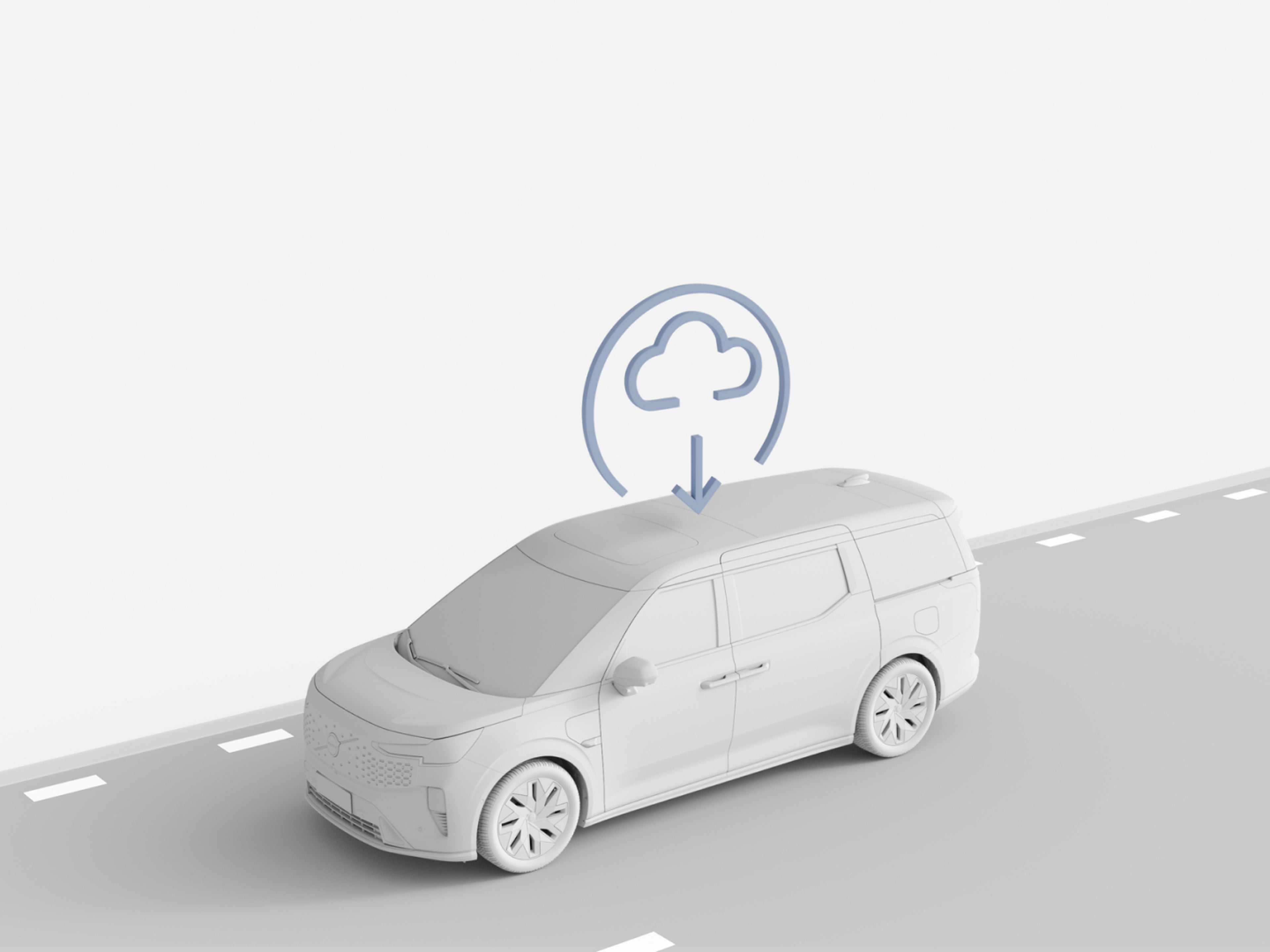 Illustrated image of the Volvo EM90 during a cloud-based software update.