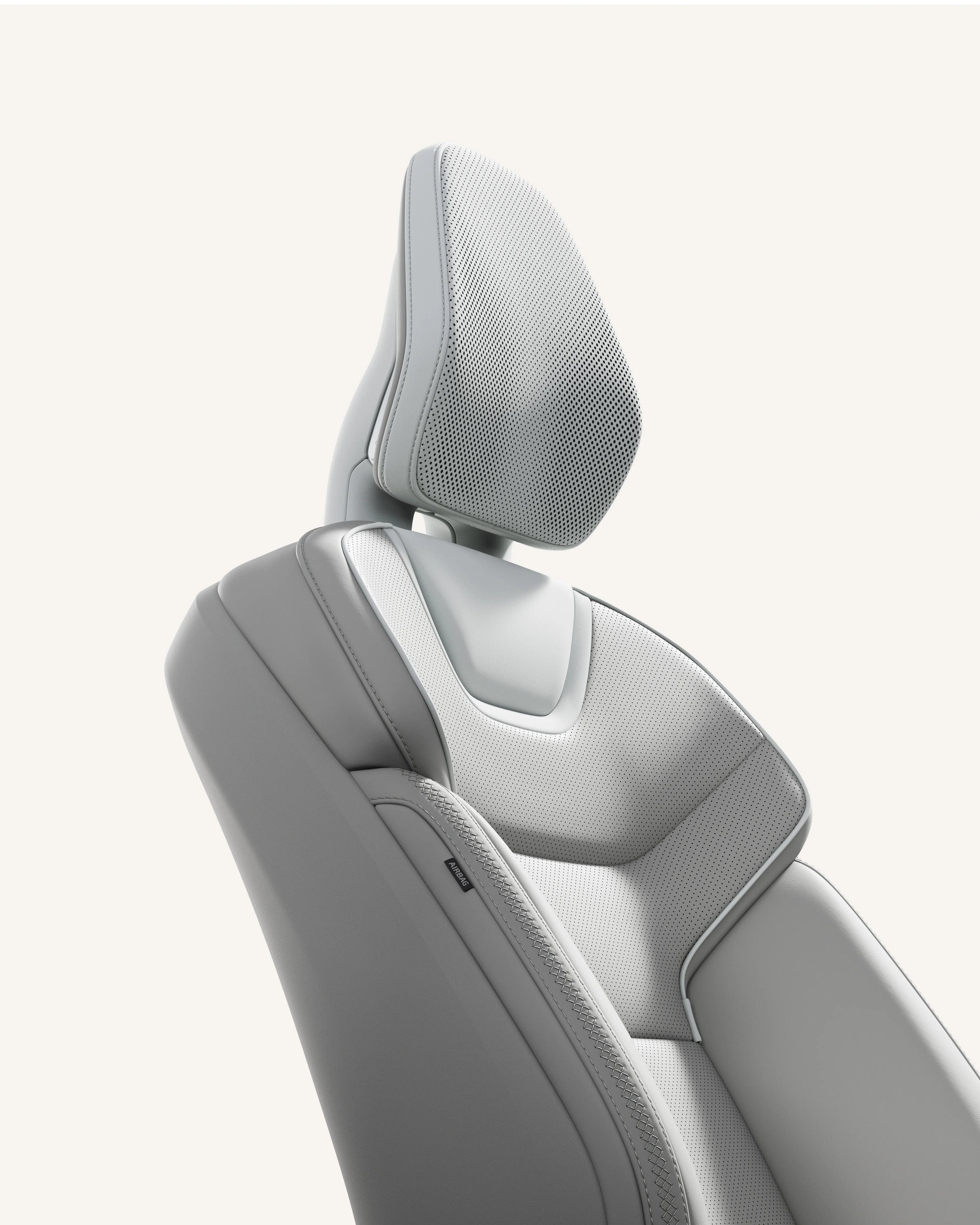 Volvo ES90 Nordico kárpitozású első ülése, közeli képen.