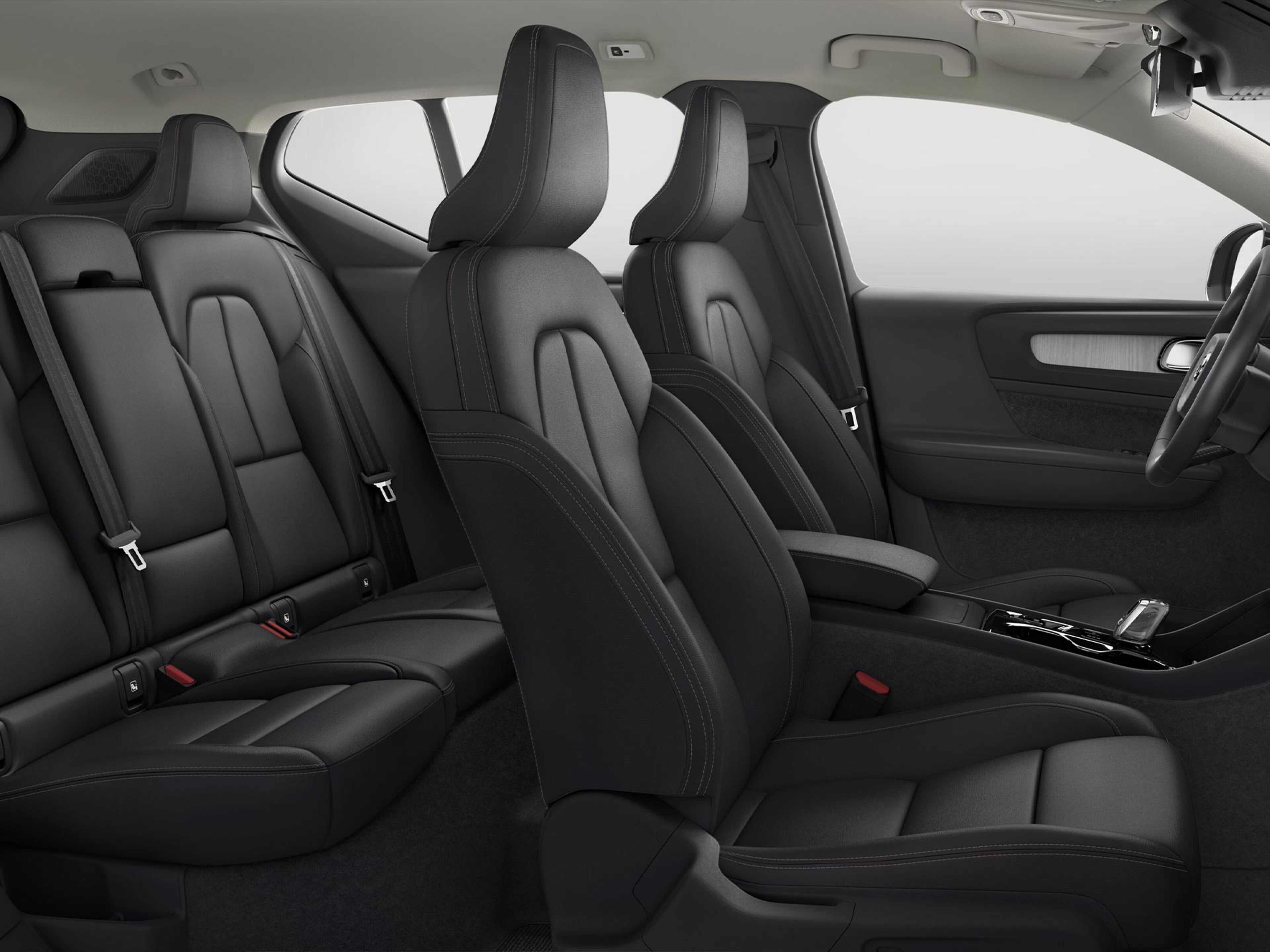 Acercamiento al interior de la tapicería de mezcla de lana a medida del Volvo XC40 Recharge híbrido enchufable.