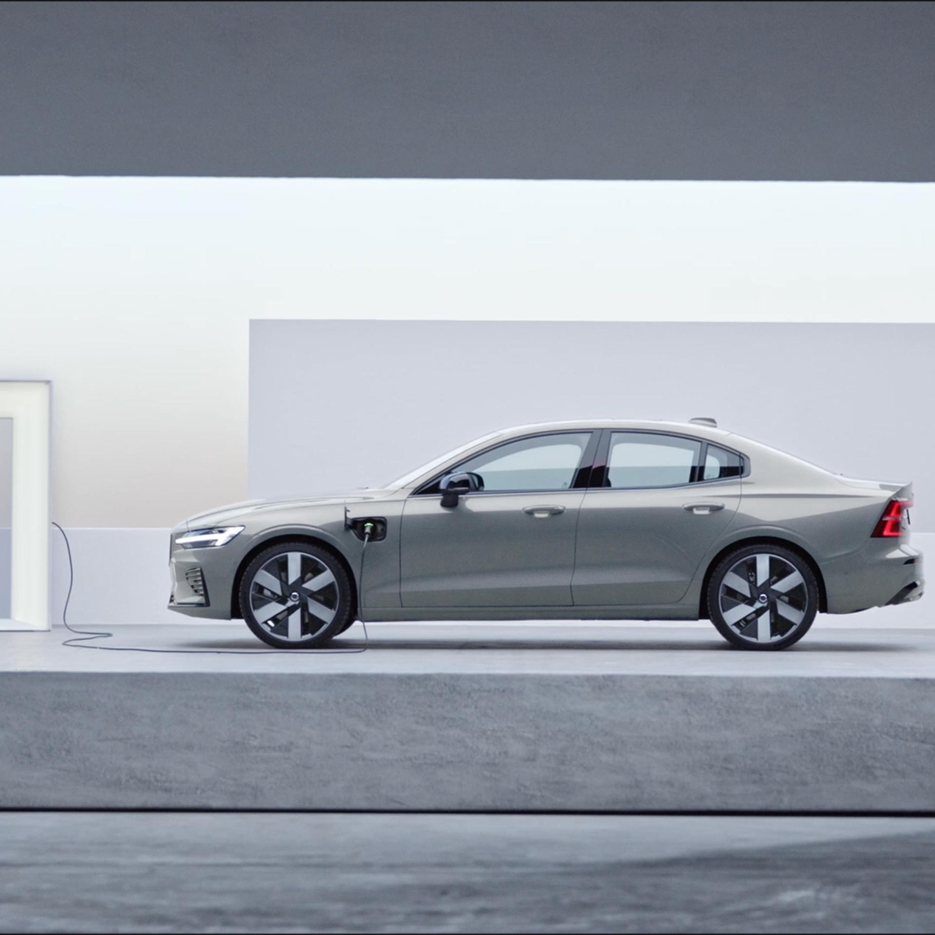 The side profile of a Volvo S60 plug-in hybrid.