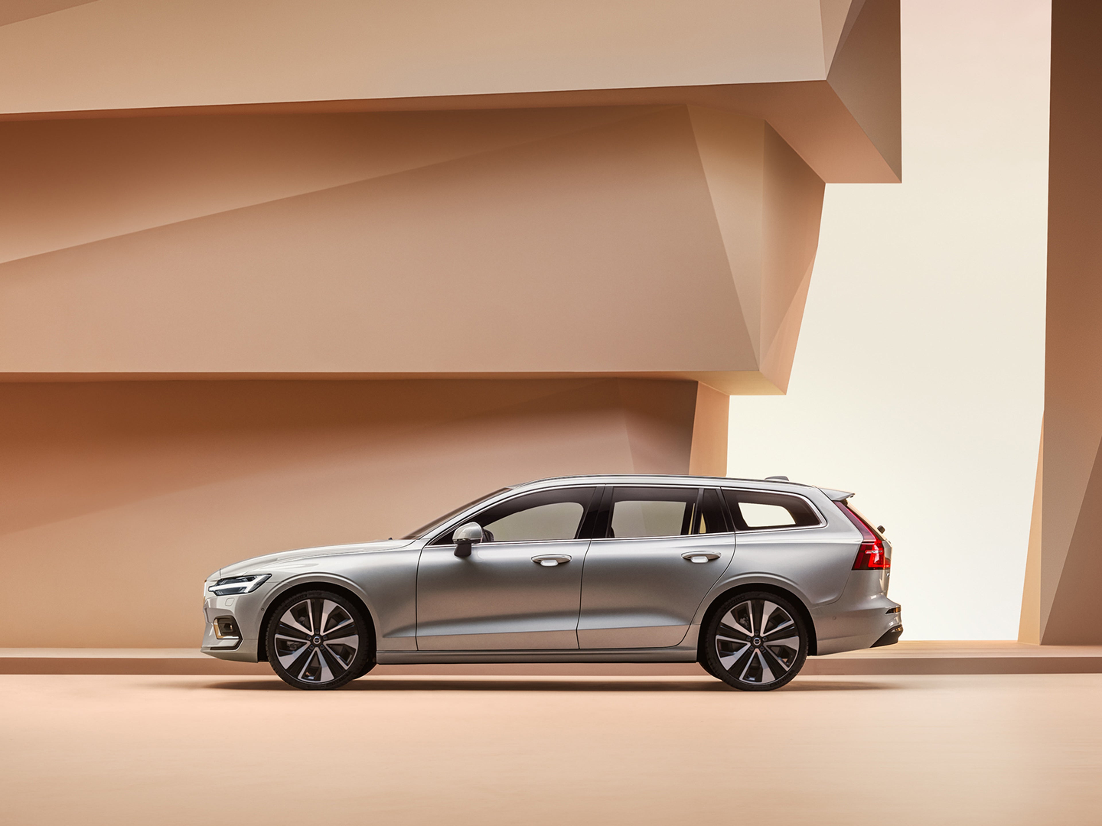 The side profile of a Volvo V60 estate.