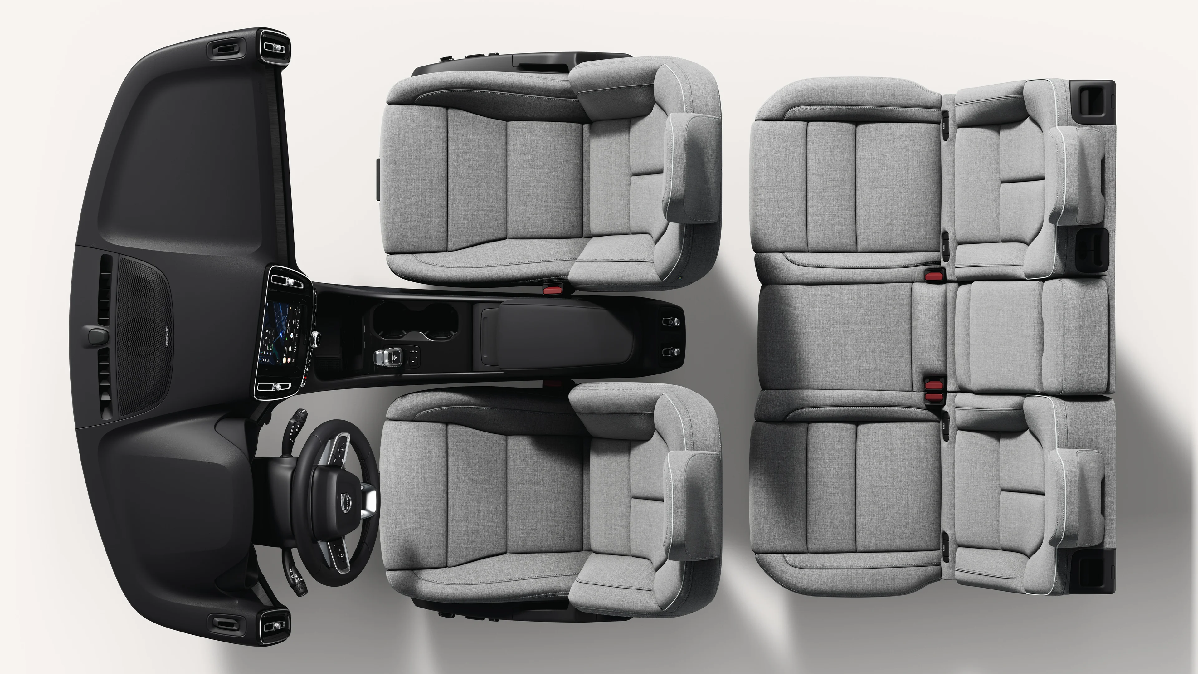 Top-down view of the Volvo EC40 interior, showcasing seats and central console.