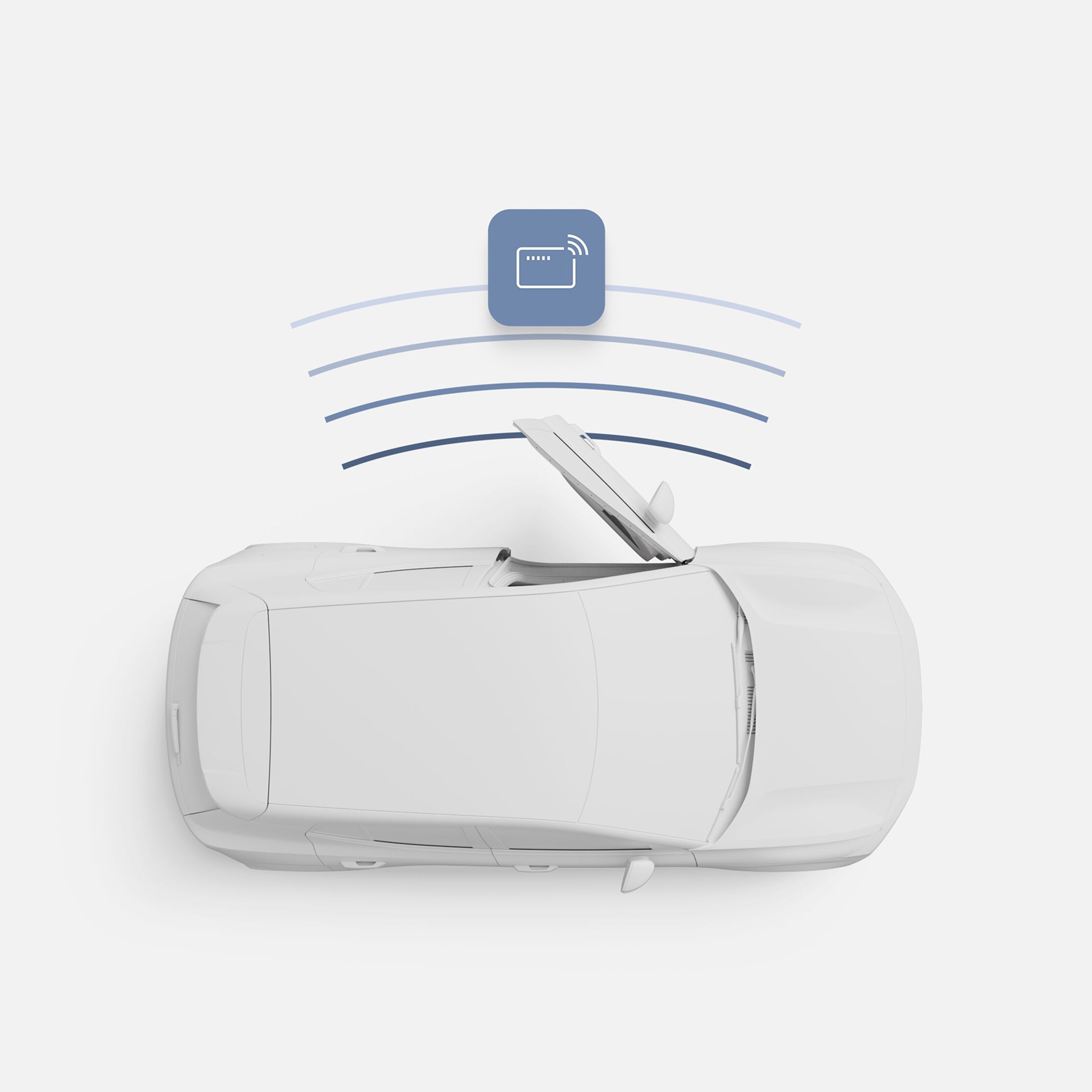 Illustration of the Volvo EX30 top view, with an icon representing digital keys.