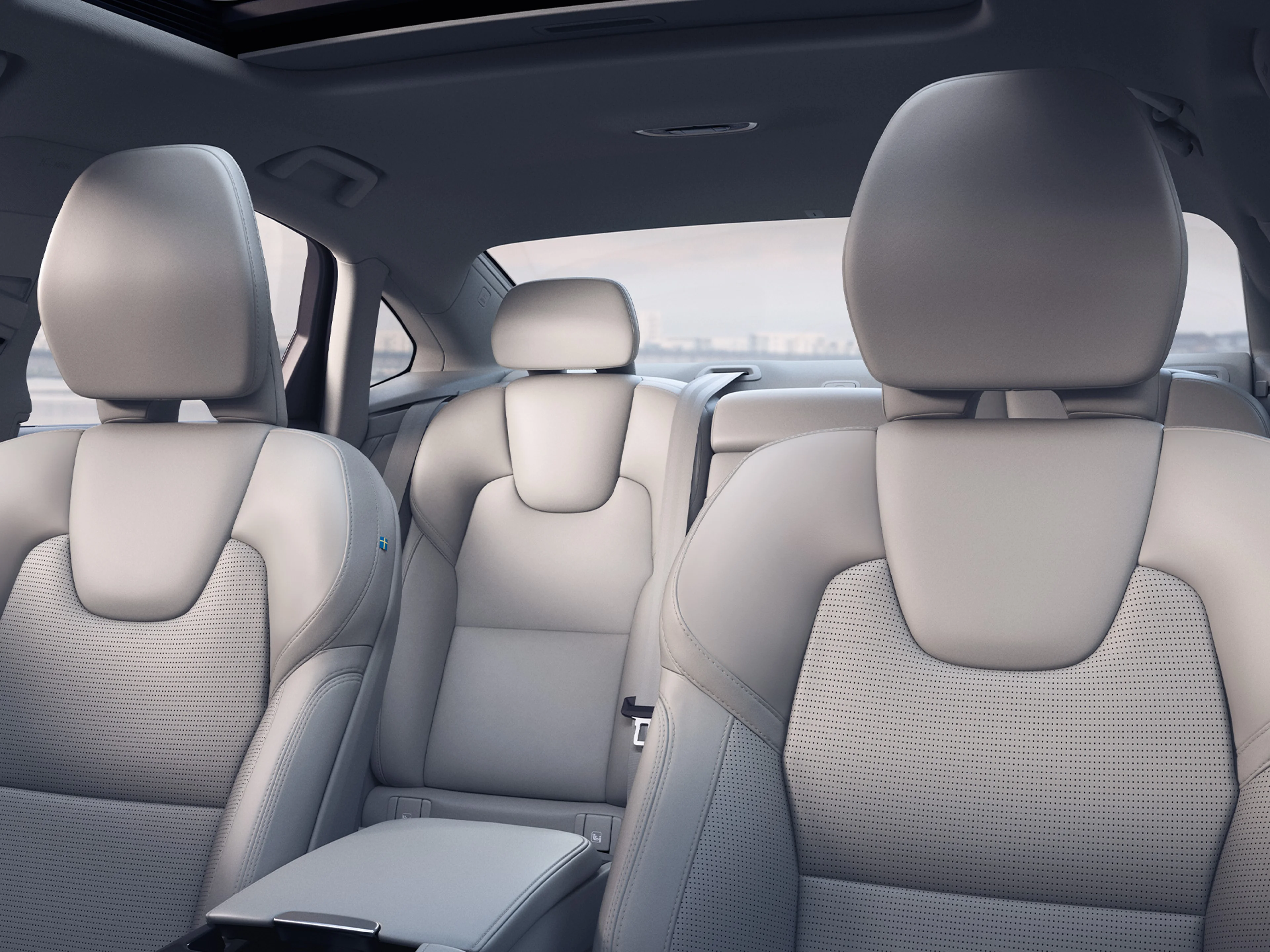 Exclusive cabin interior of Volvo S90 sedan.