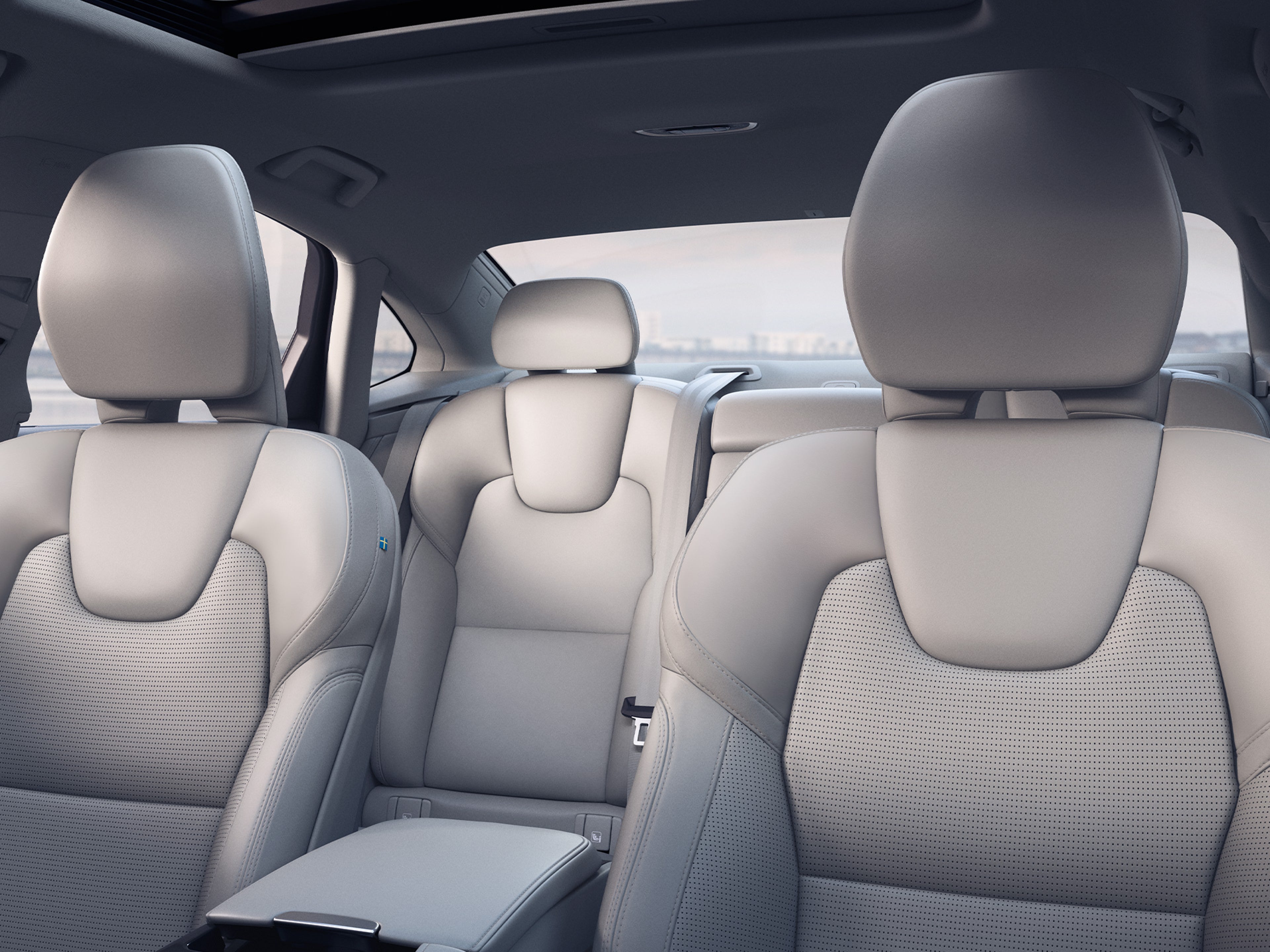 Exclusive cabin interior of Volvo S90 sedan.