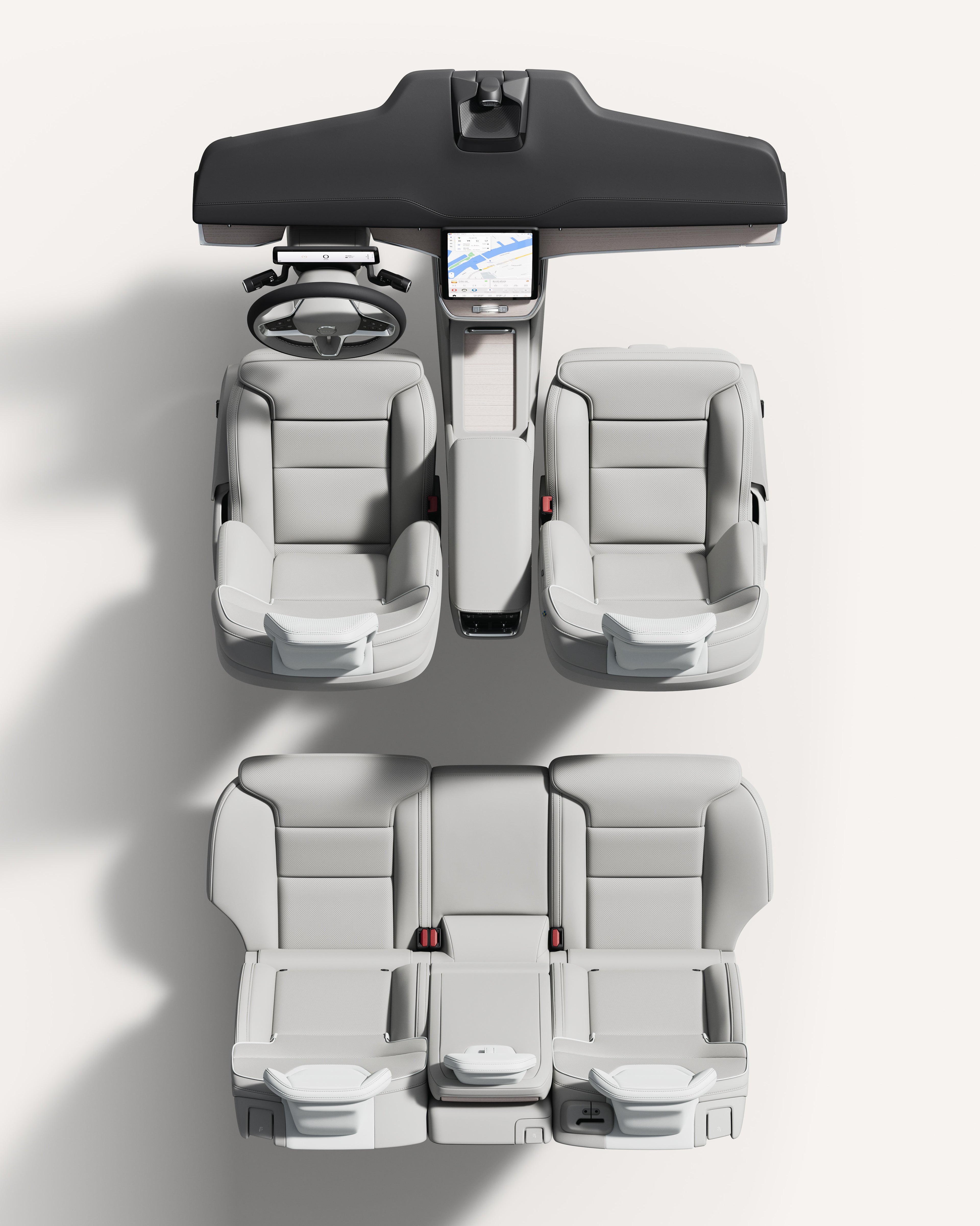 Top-down view of the Volvo ES90's interior, showcasing seats and central console.
