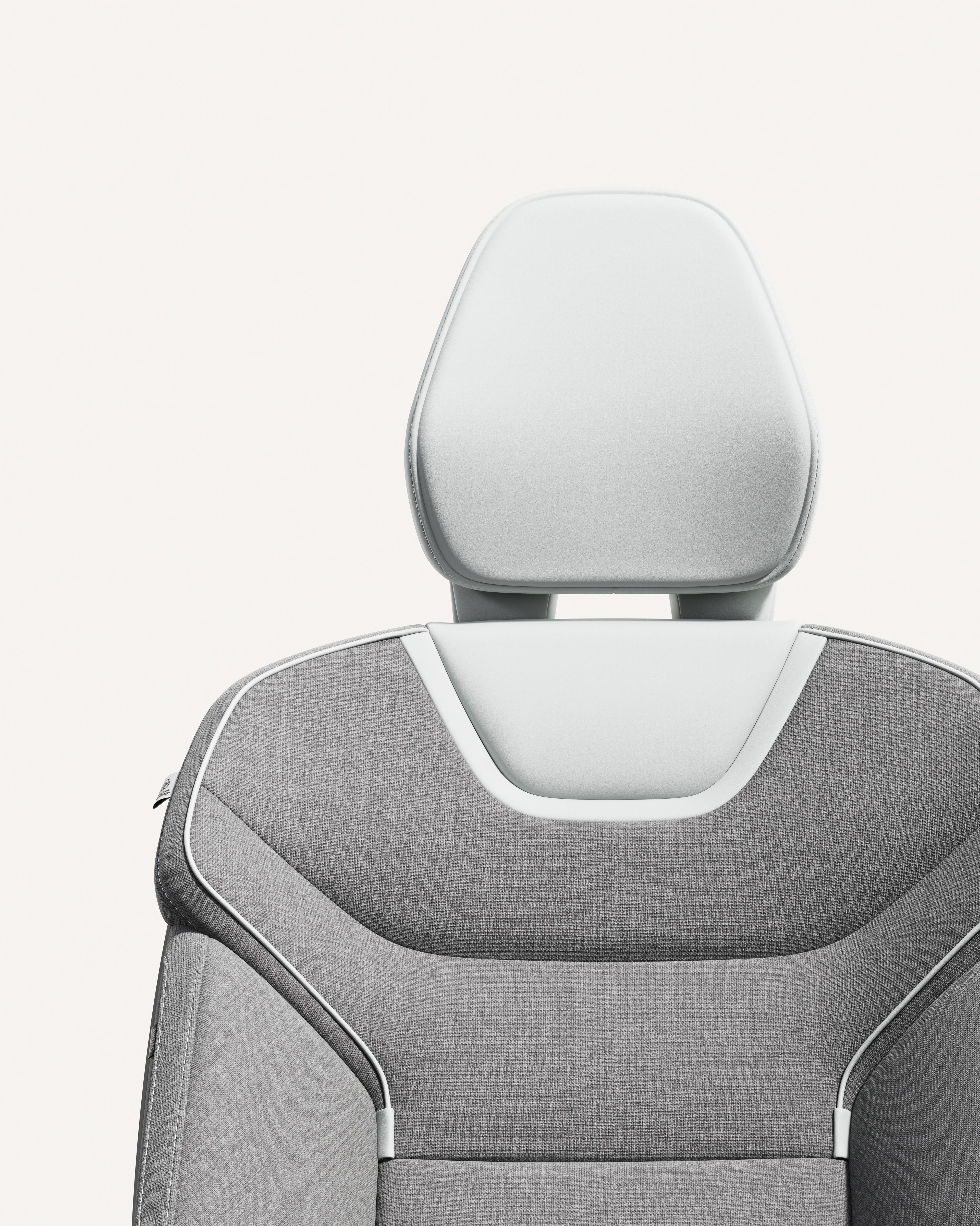 Volvo EX90 seat in material Zinc with ergonomic design and sleek contours.