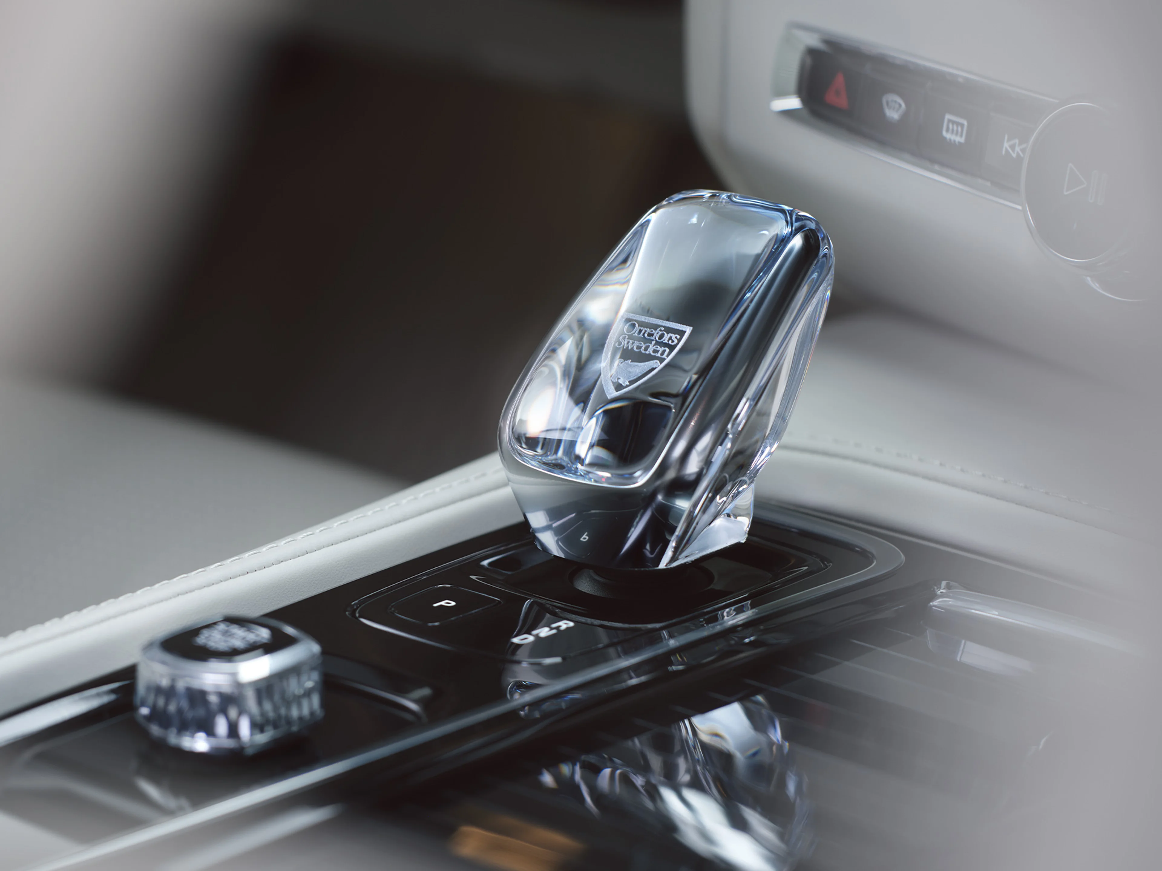Inside a Volvo S90, a crystal gear shifter in genuine Swedish crystal from Orrefors.