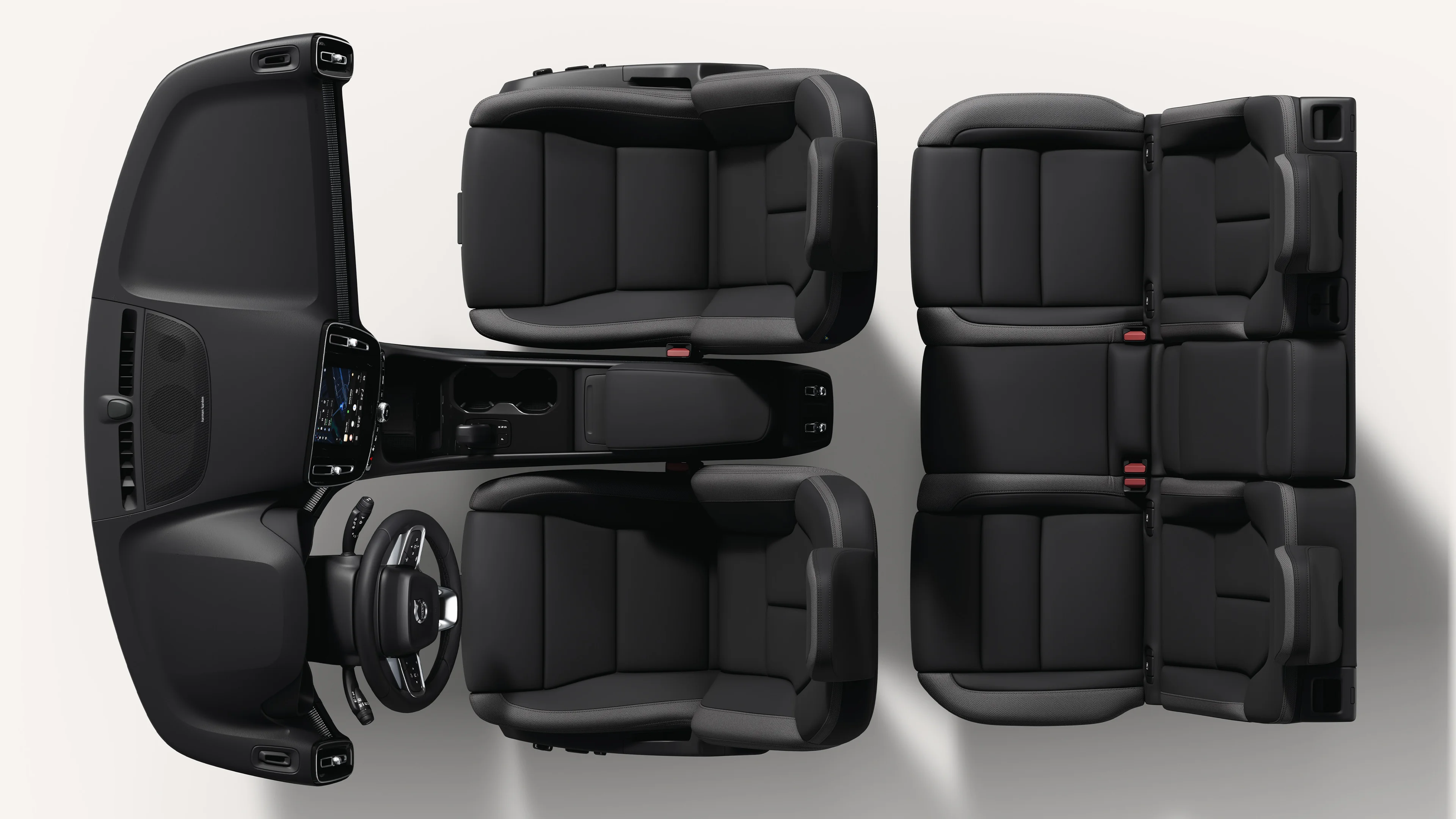 Top-down view of the Volvo EX40 interior, showcasing seats and central console.
