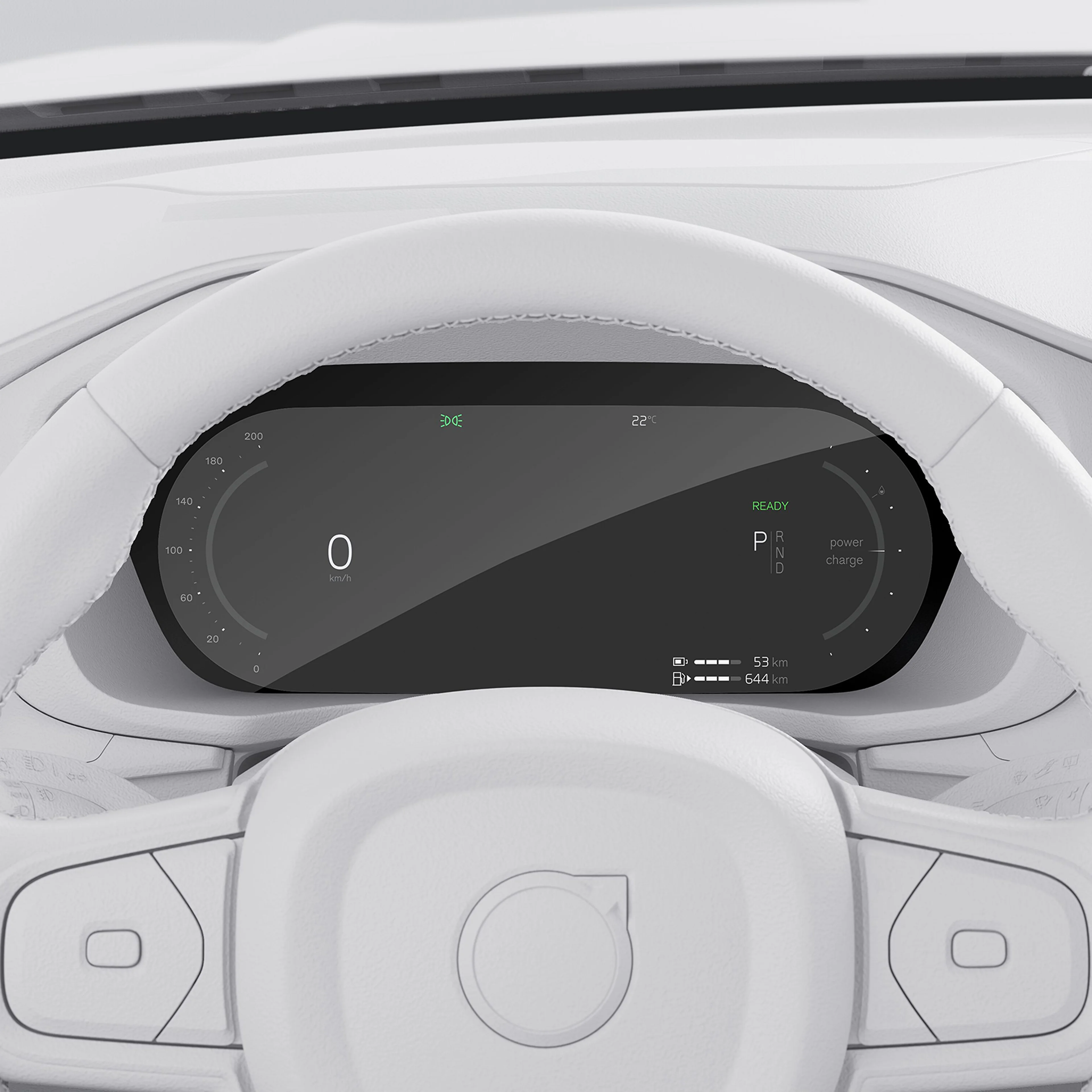 Prim-plan al afișajului pentru șofer în Volvo XC60 plug-in hybrid