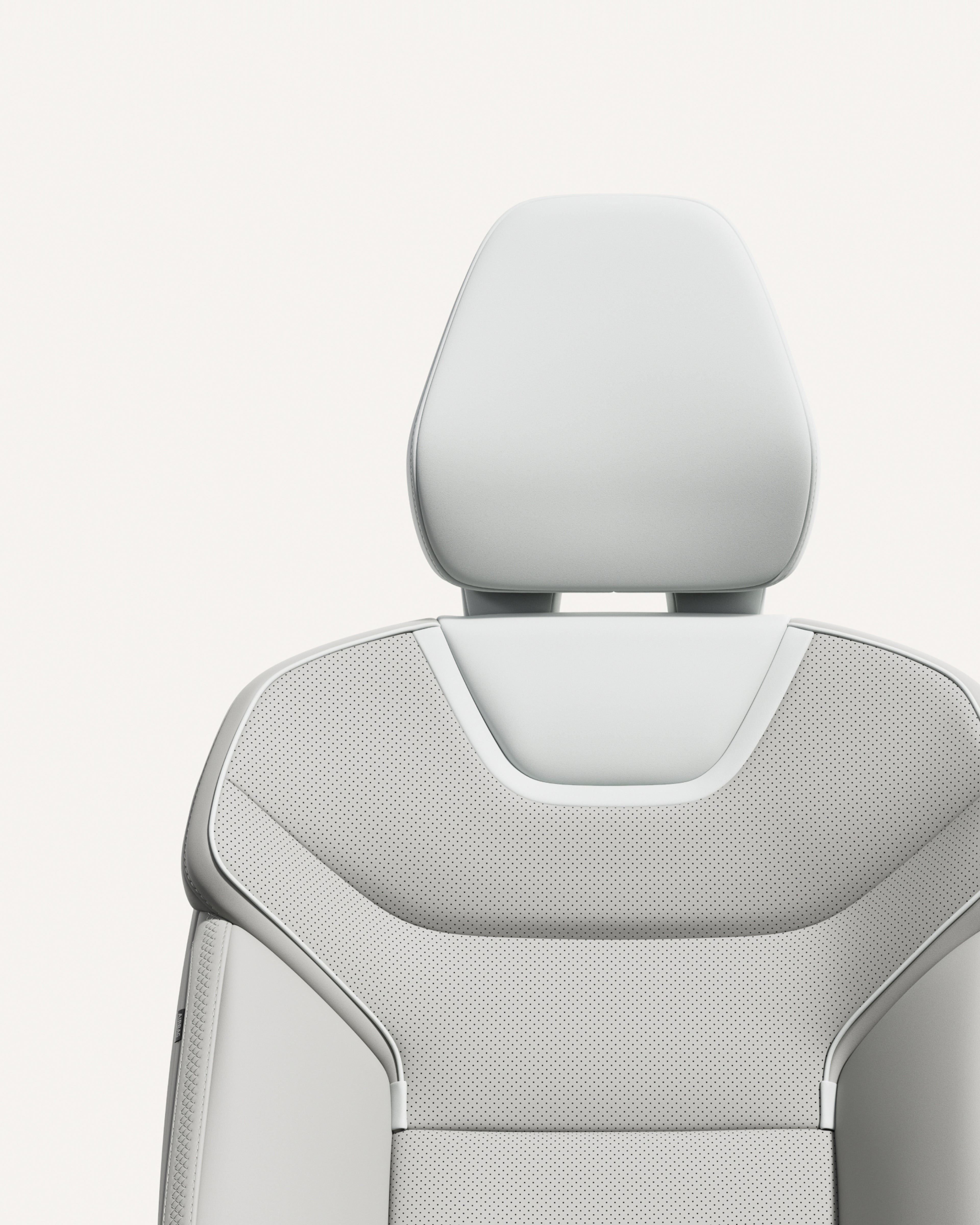 Volvo ES90 sæde med ergonomisk design og slanke konturer.