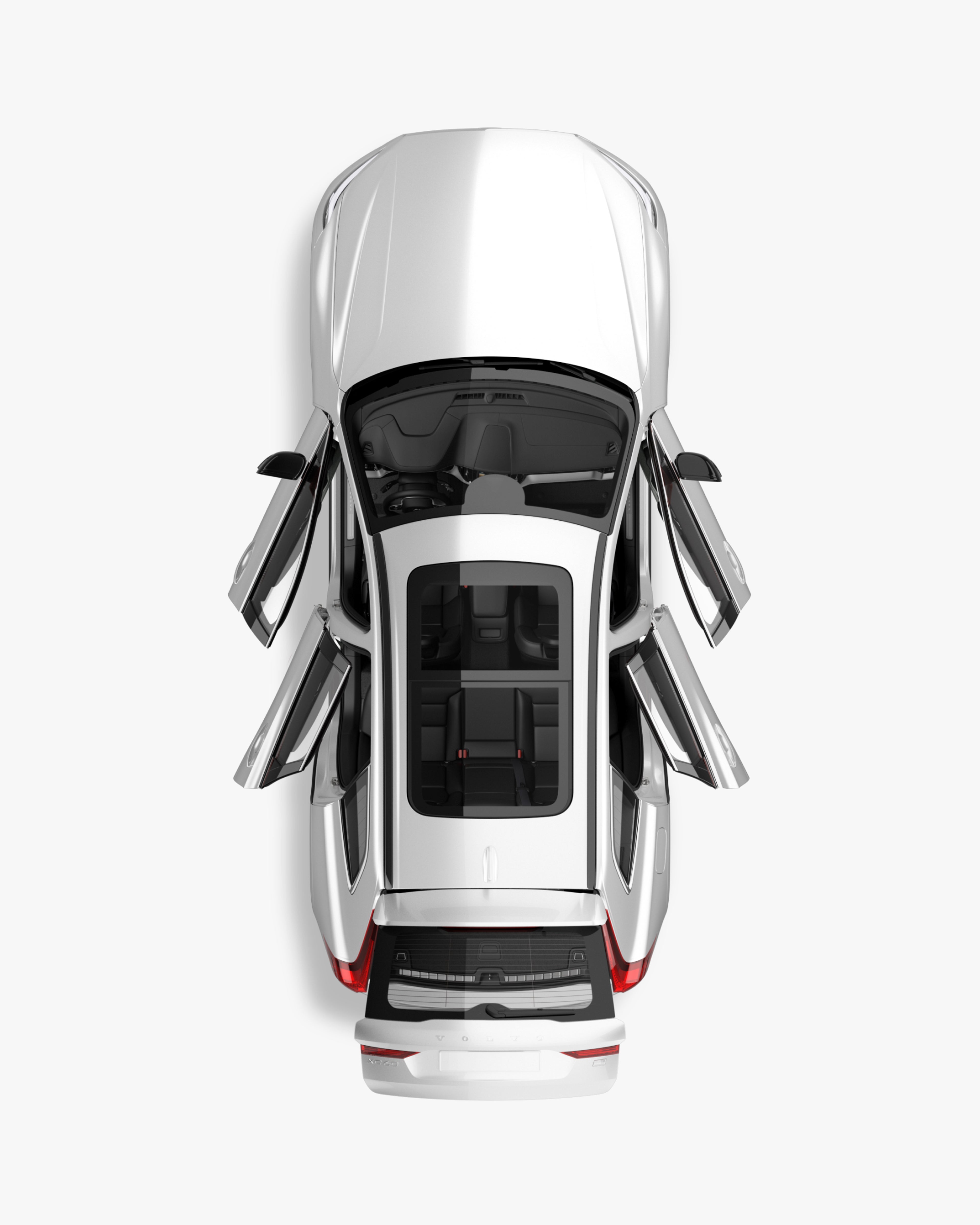 A Volvo XC60 seen from directly above with interior visible.
