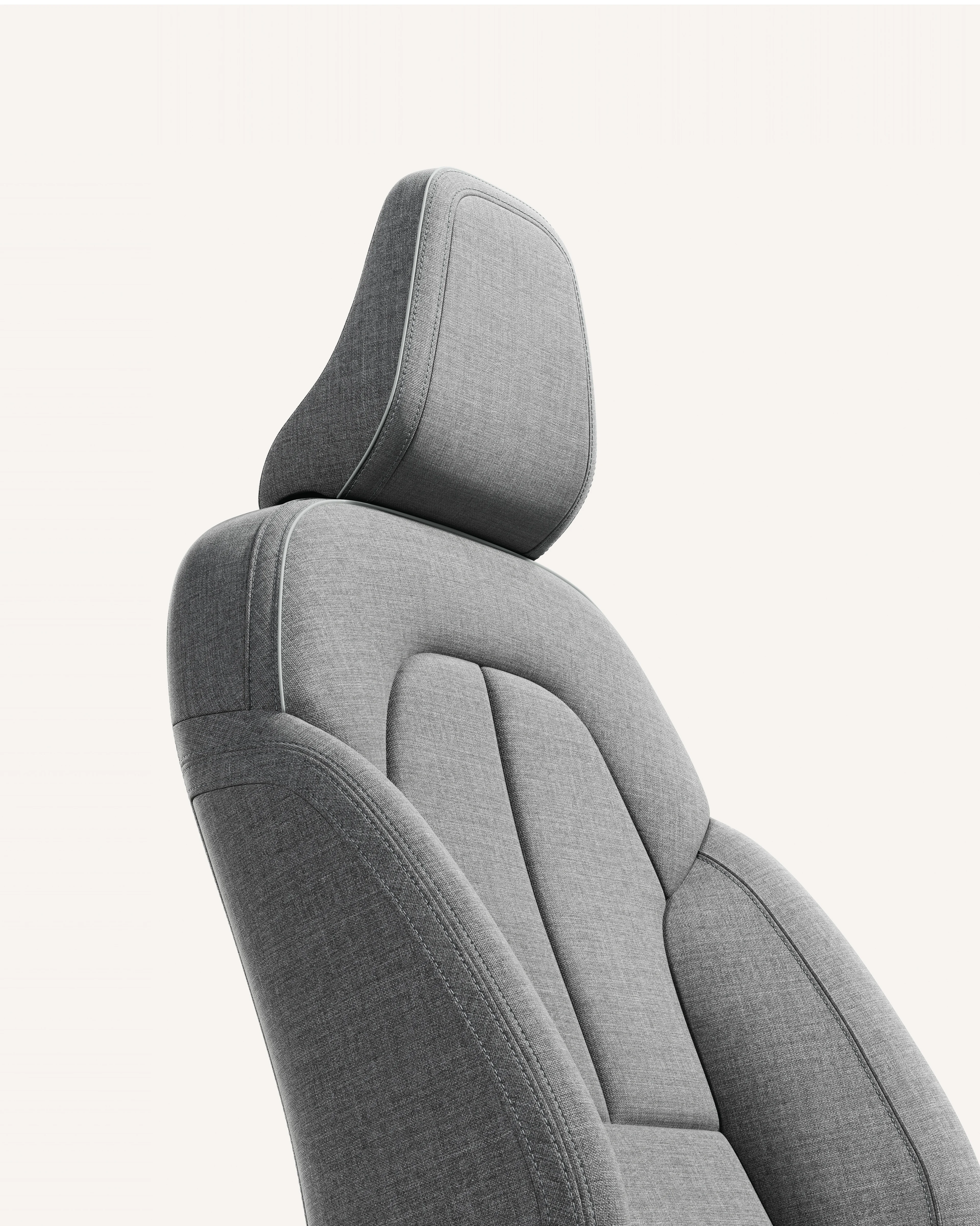 Close-up of the front seat upholstery in the Volvo EC40.