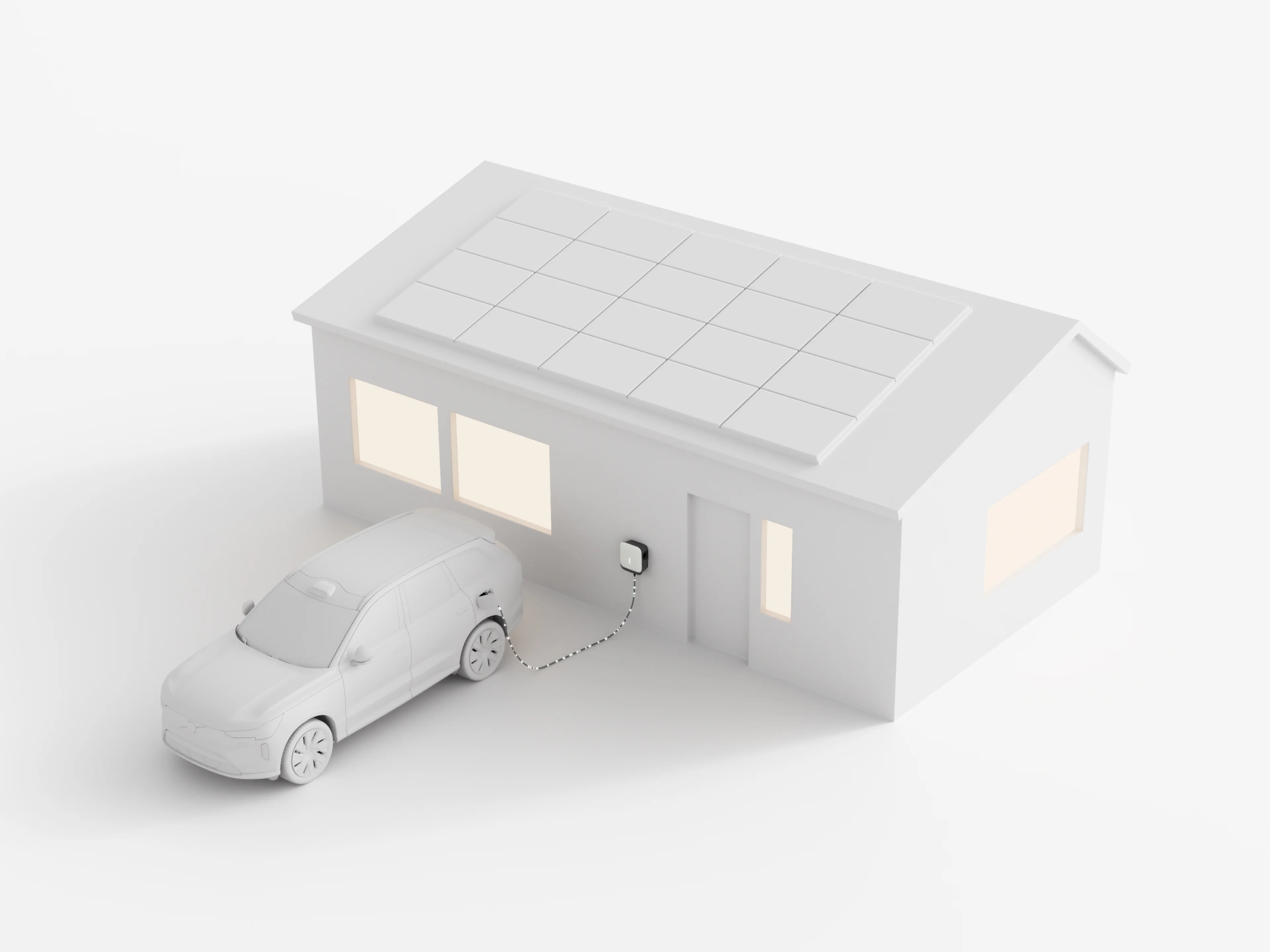 Draufsicht auf zwei geparkte und über Kabel verbundene Volvo ES90, die das bidirektionale Laden veranschaulichen.