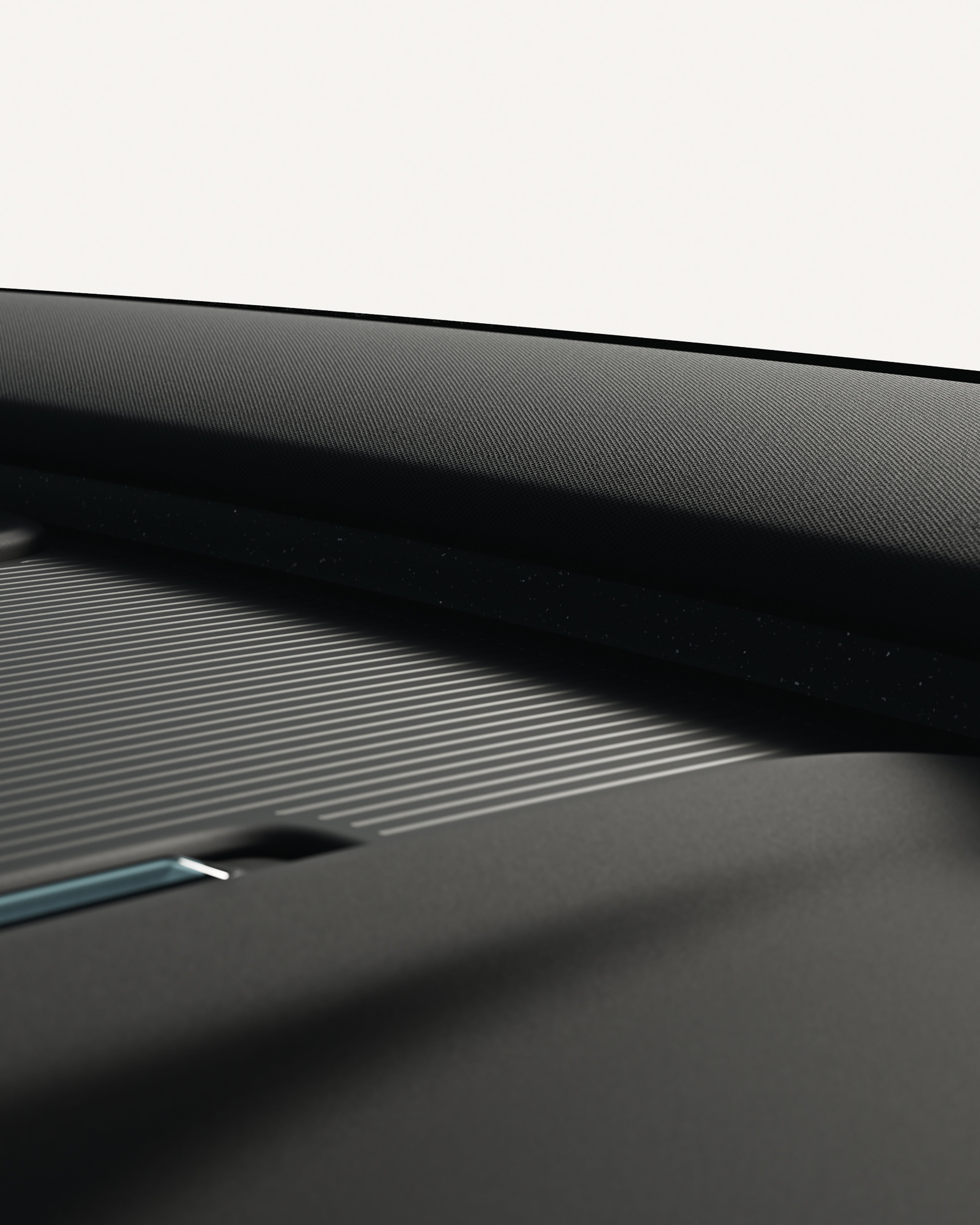 Primo piano della soundbar High Performance montata sul cruscotto di Volvo EX30.