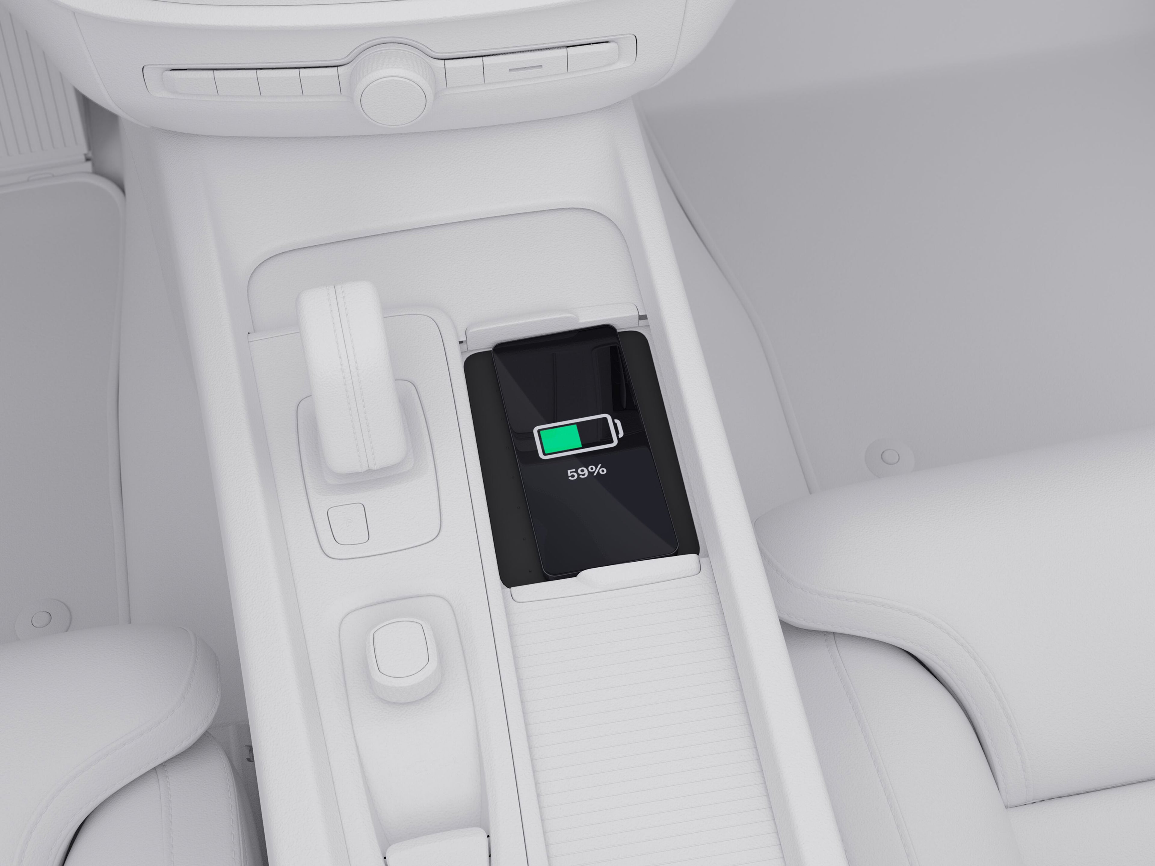 Volvo V60のセンターコンソールに設置されたワイヤレス・スマートフォン・チャージ。