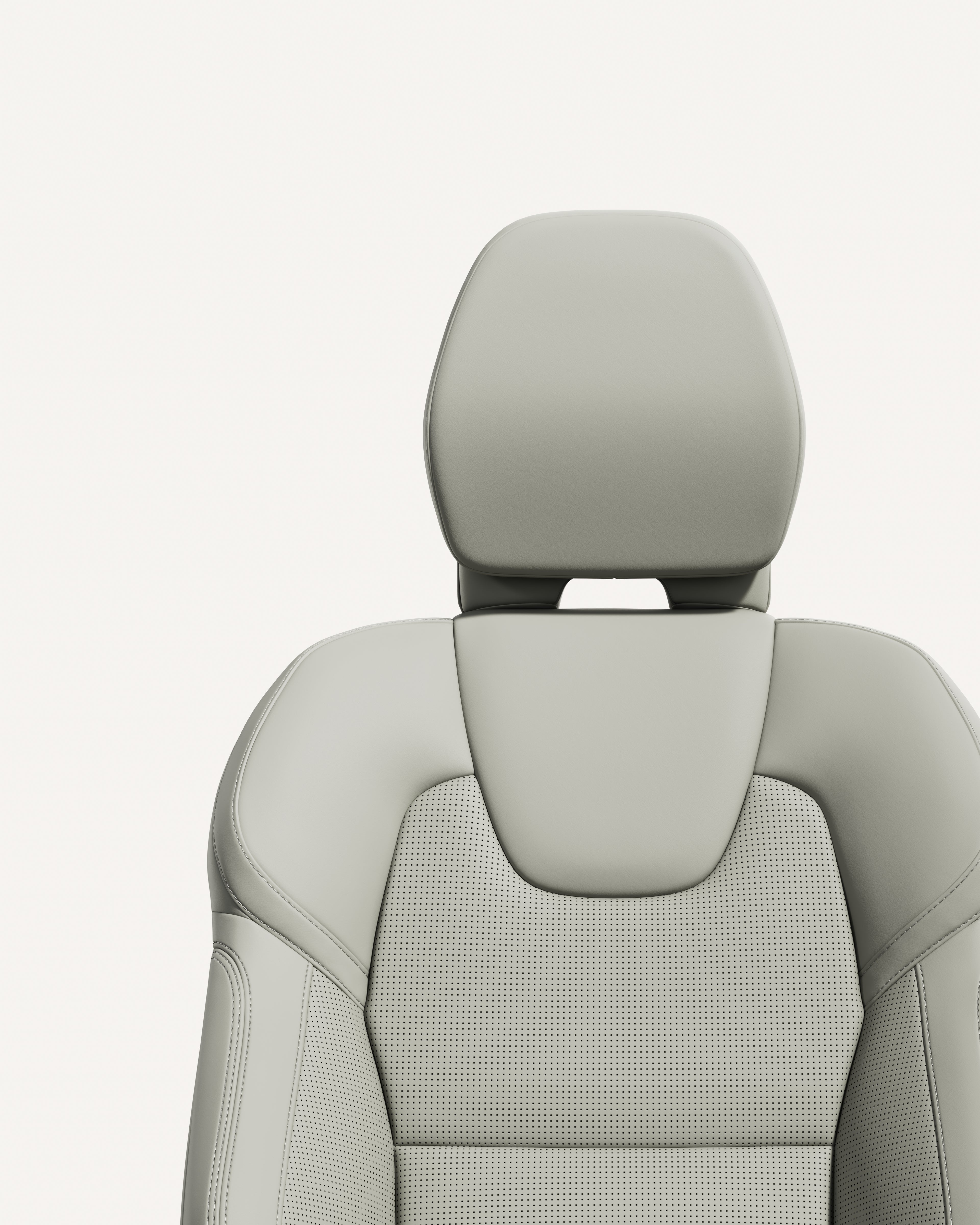 Close-up of the front seat blond upholstery in the Volvo S90.