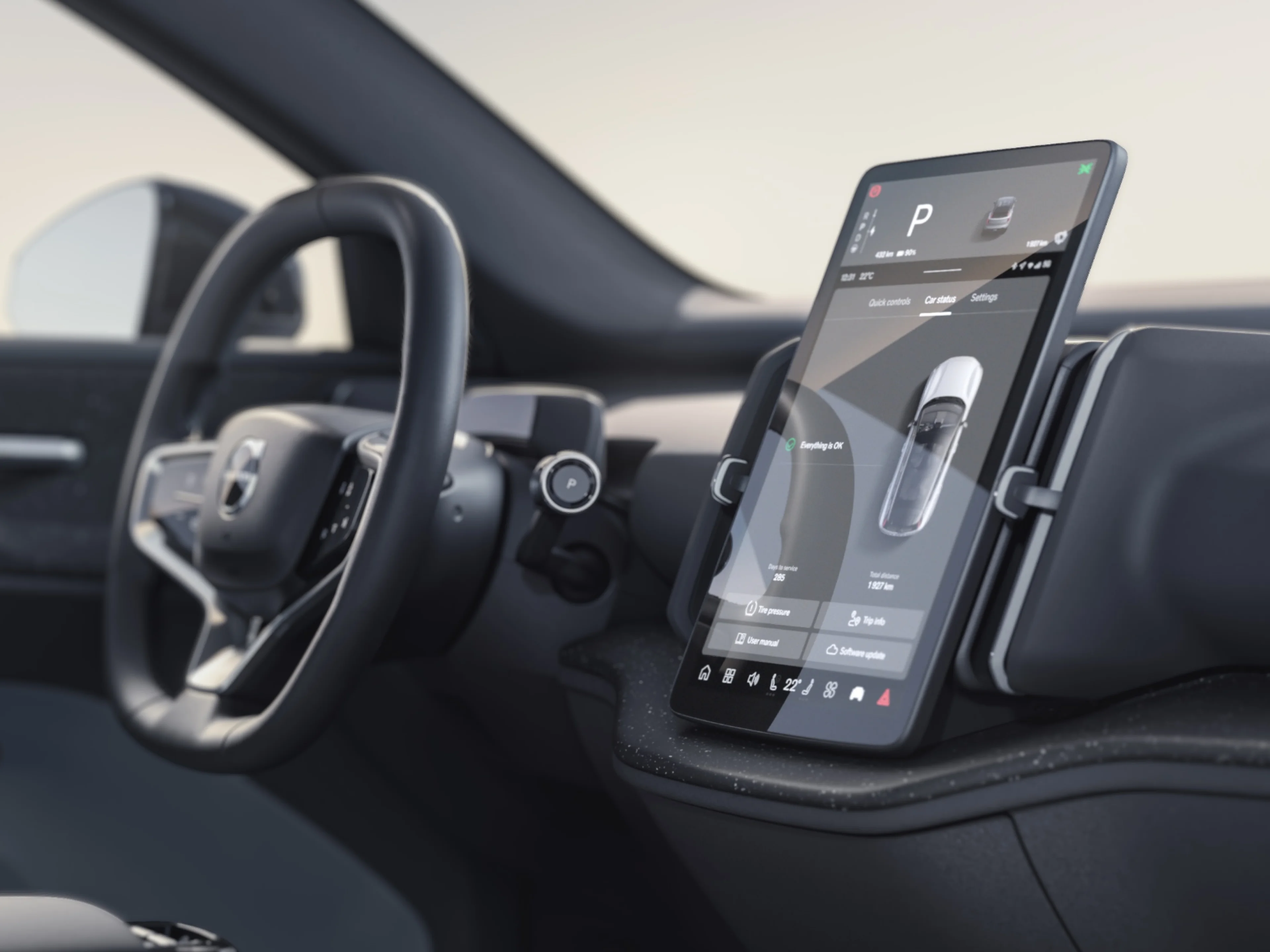 Krupni plan središnjeg zaslona visoke razlučivosti EX30 od 12,3 inča osjetljivog na dodir u stilu tableta.