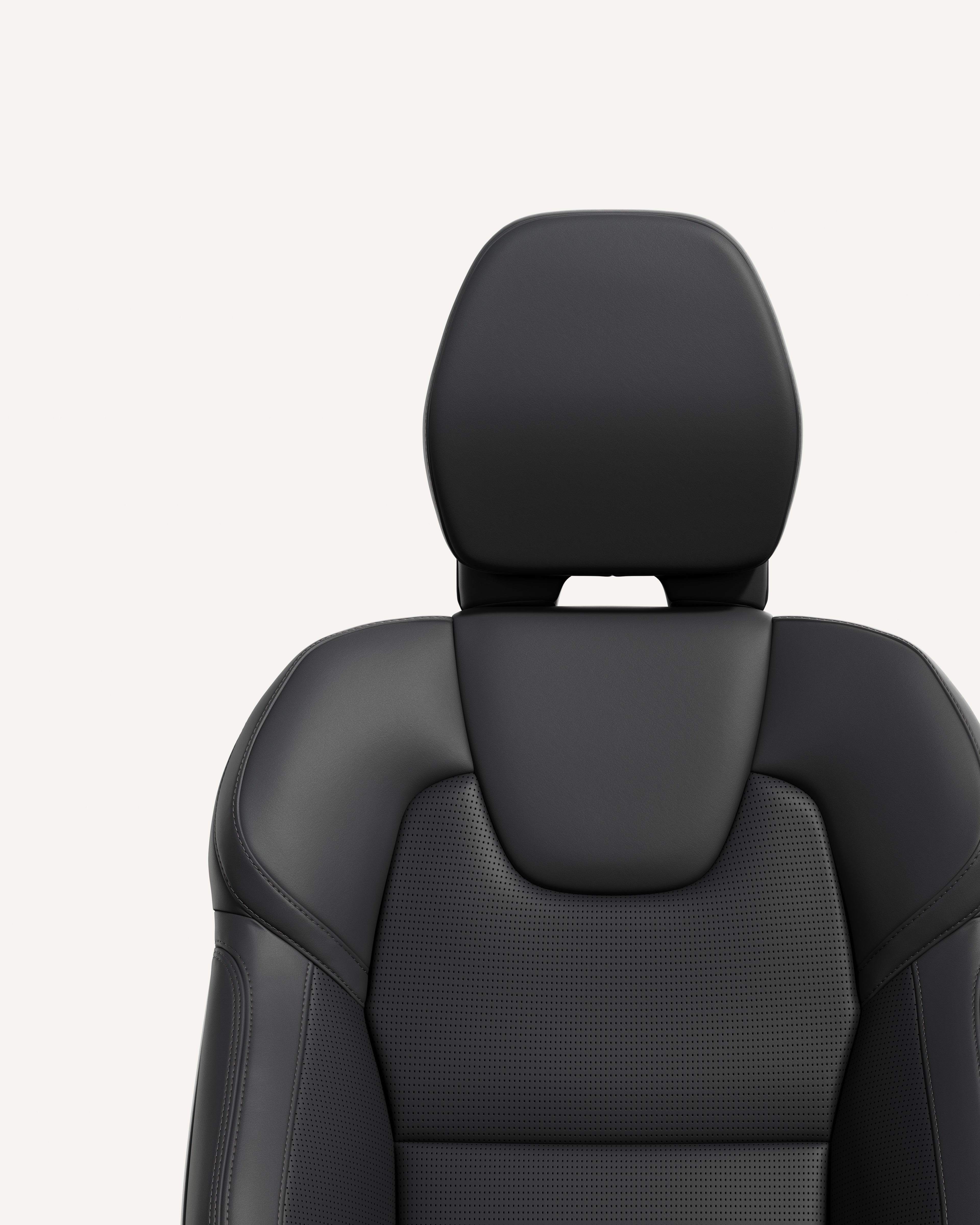 Volvo V60のチャコールカラーのフロントシートのクローズアップ。