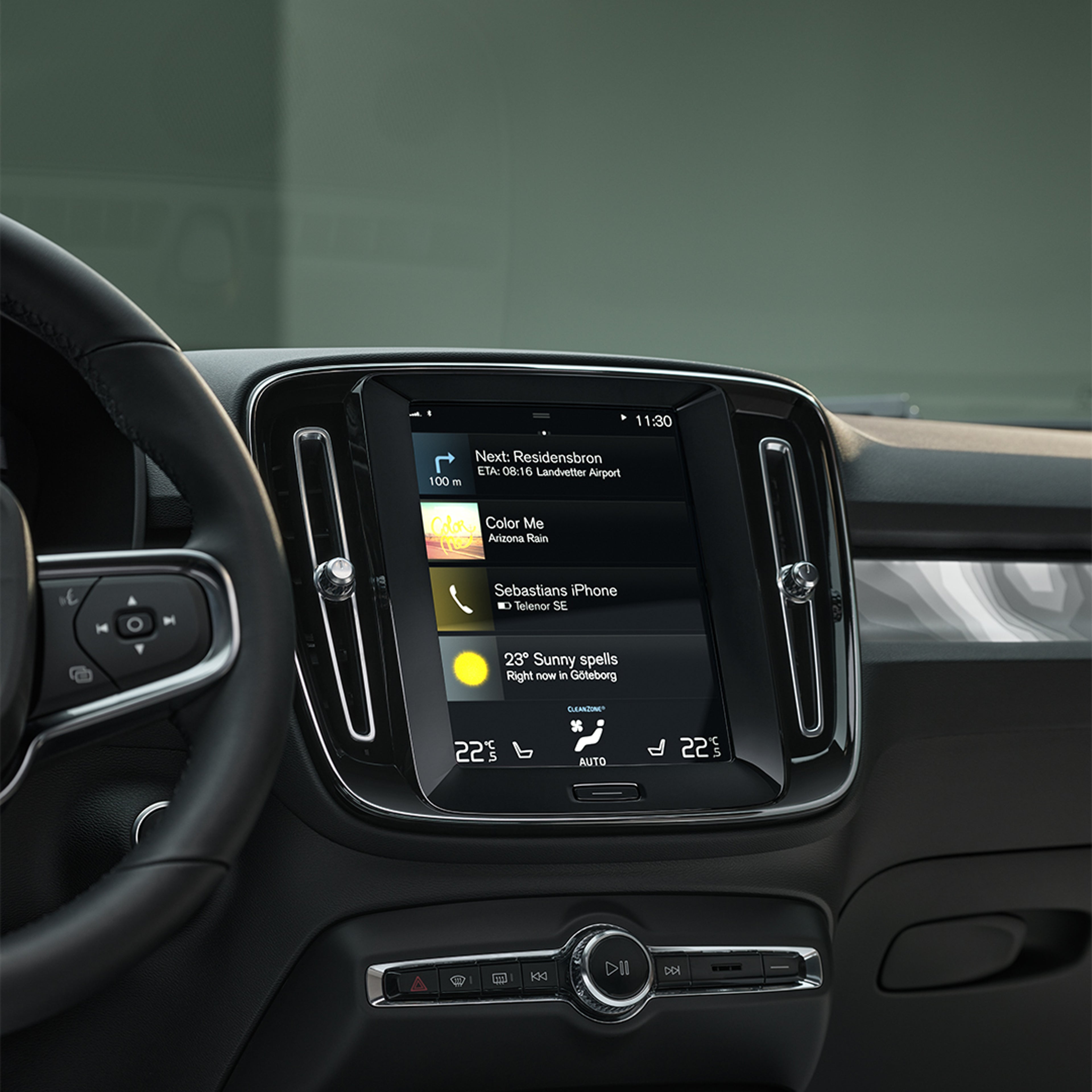 Touchscreen in het centrale display van de Volvo XC40 Recharge Plug-in hybrid.