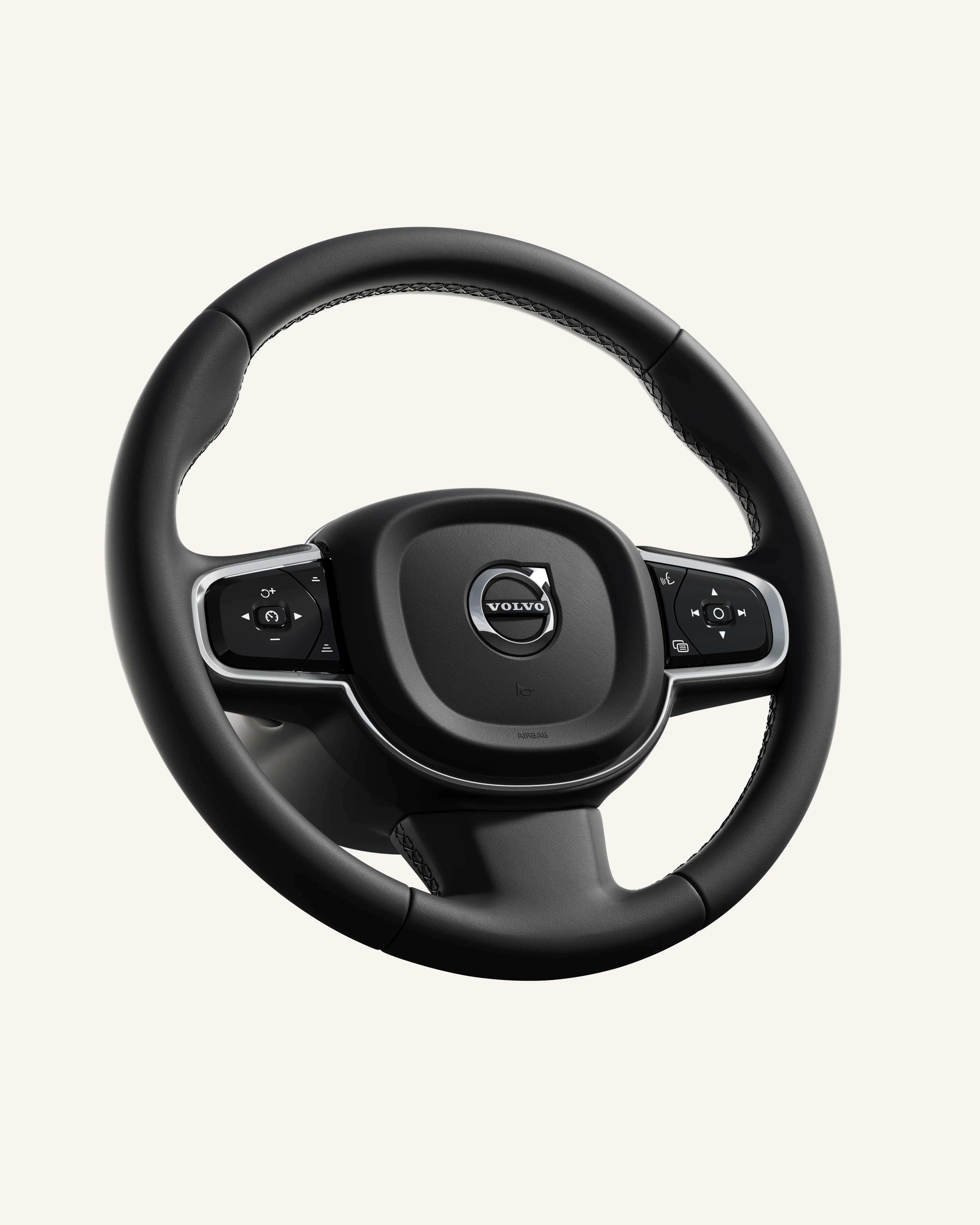 Close-up of the Volvo V60 steering wheel, featuring integrated controls.