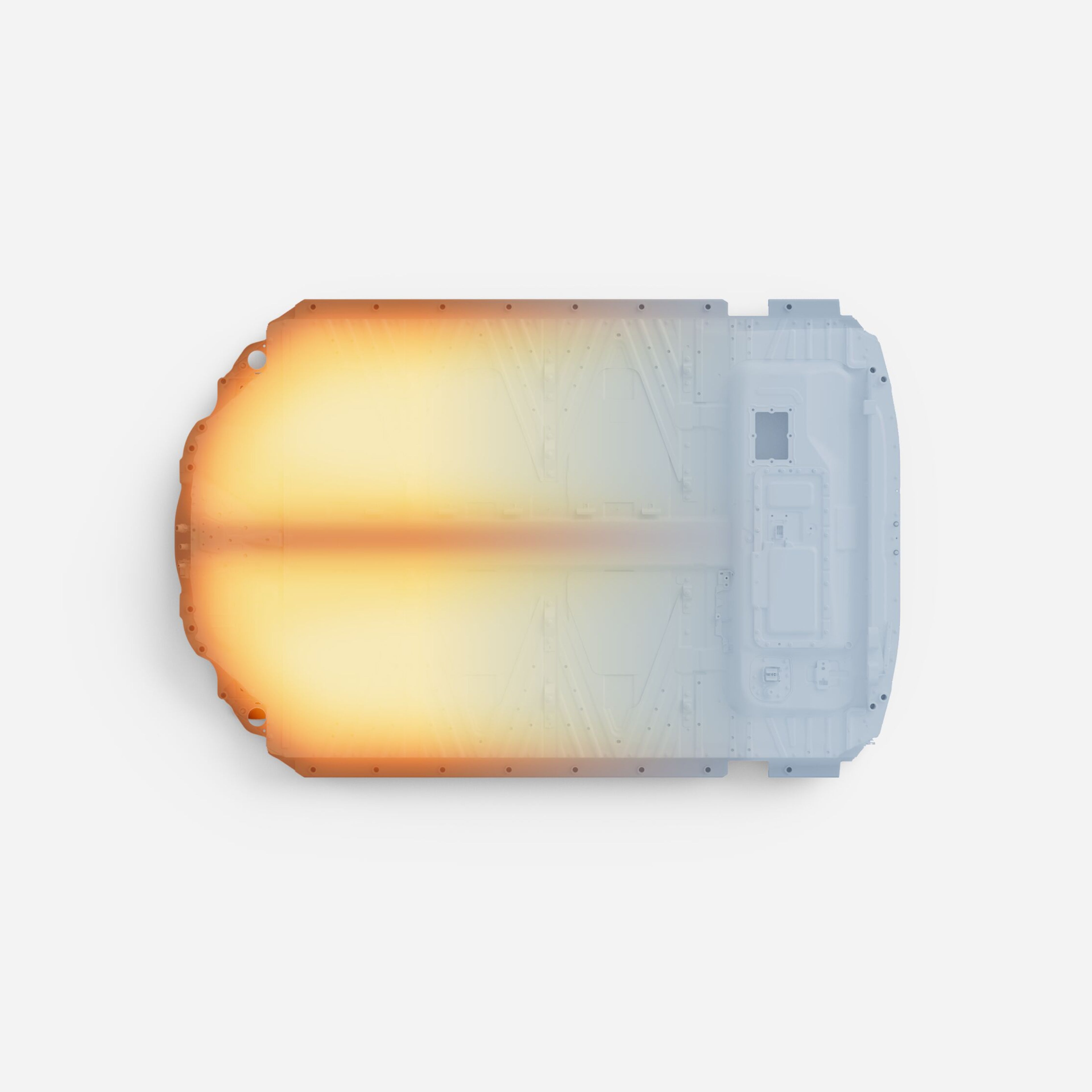 Animación del chasis del Volvo EX90 desmontado para mostrar la batería y su preacondicionamiento para la carga rápida.