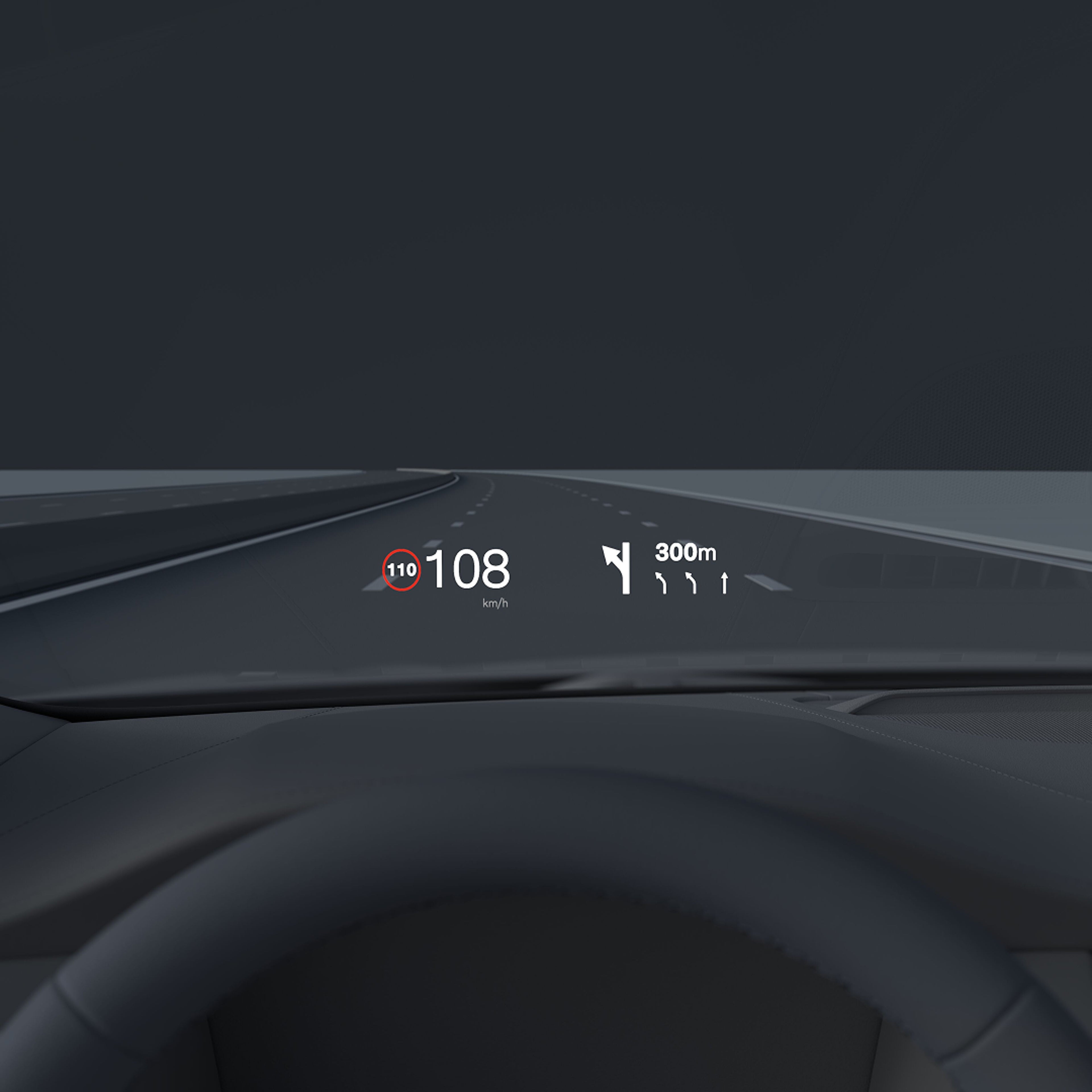 Close-up illustration of the Volvo S90 head-up display
