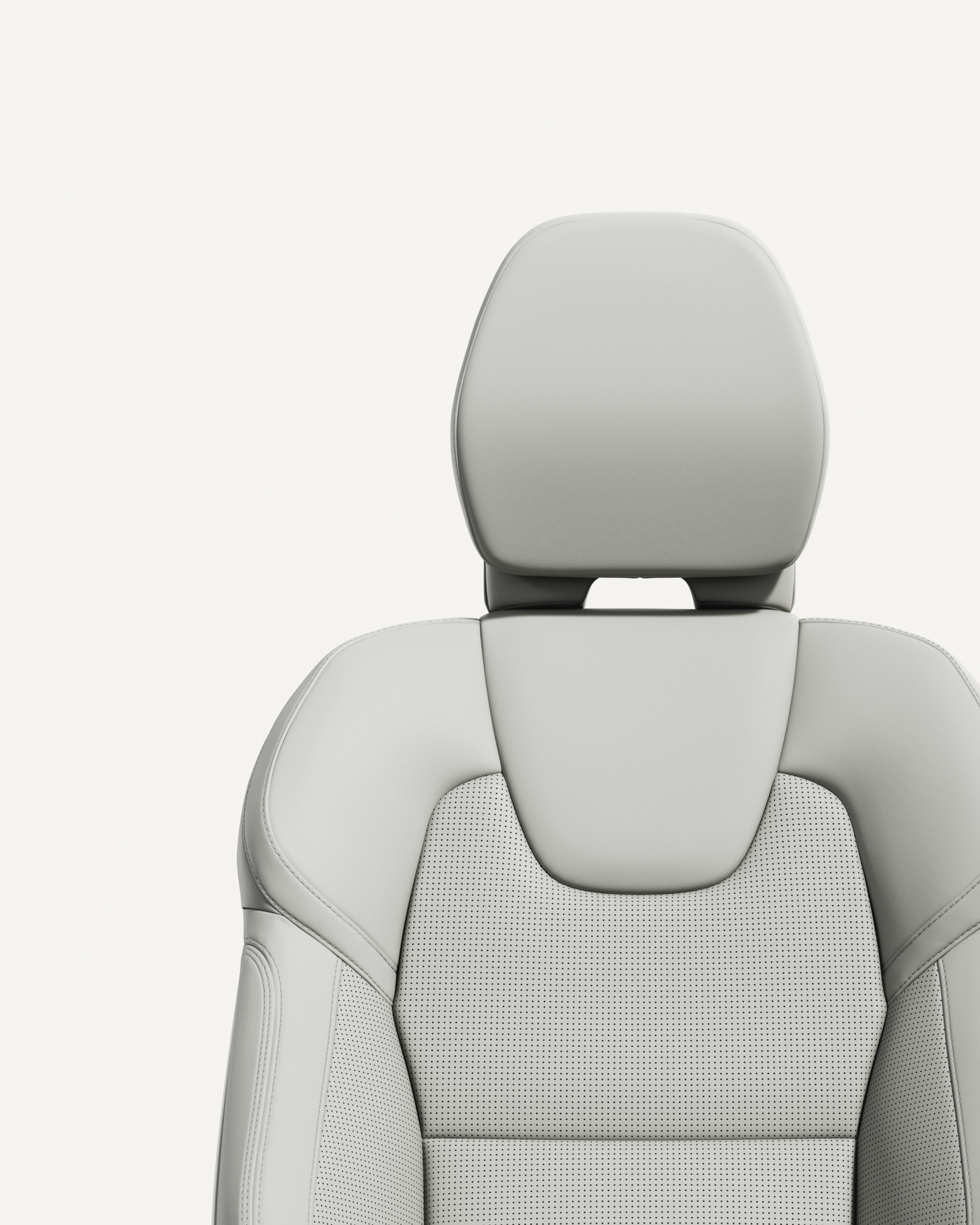 Close-up of the front seat blond upholstery in the Volvo XC60 midsize plug-in hybrid SUV.