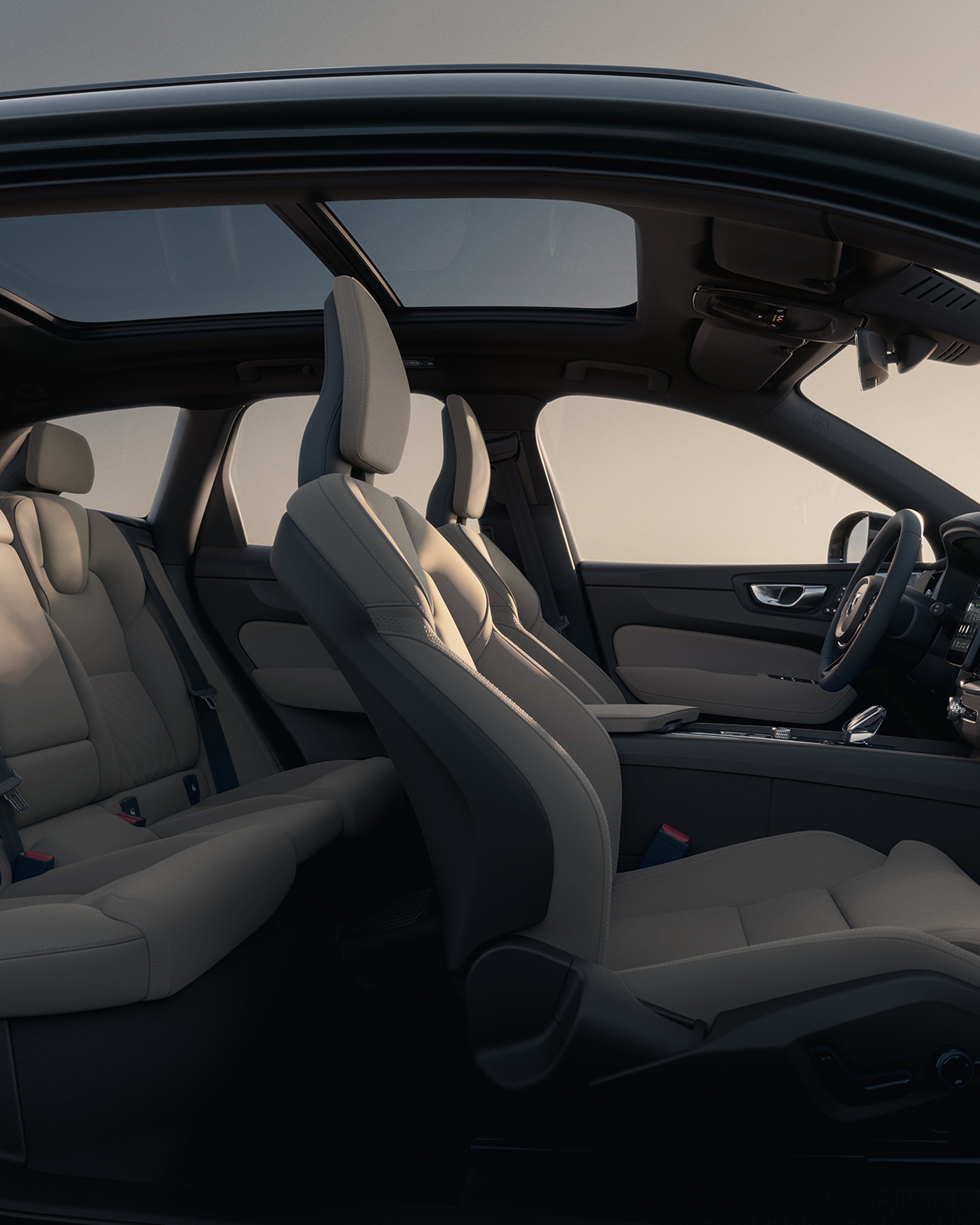 The cabin of the Volvo XC60 midsize plug-in hybrid SUV.