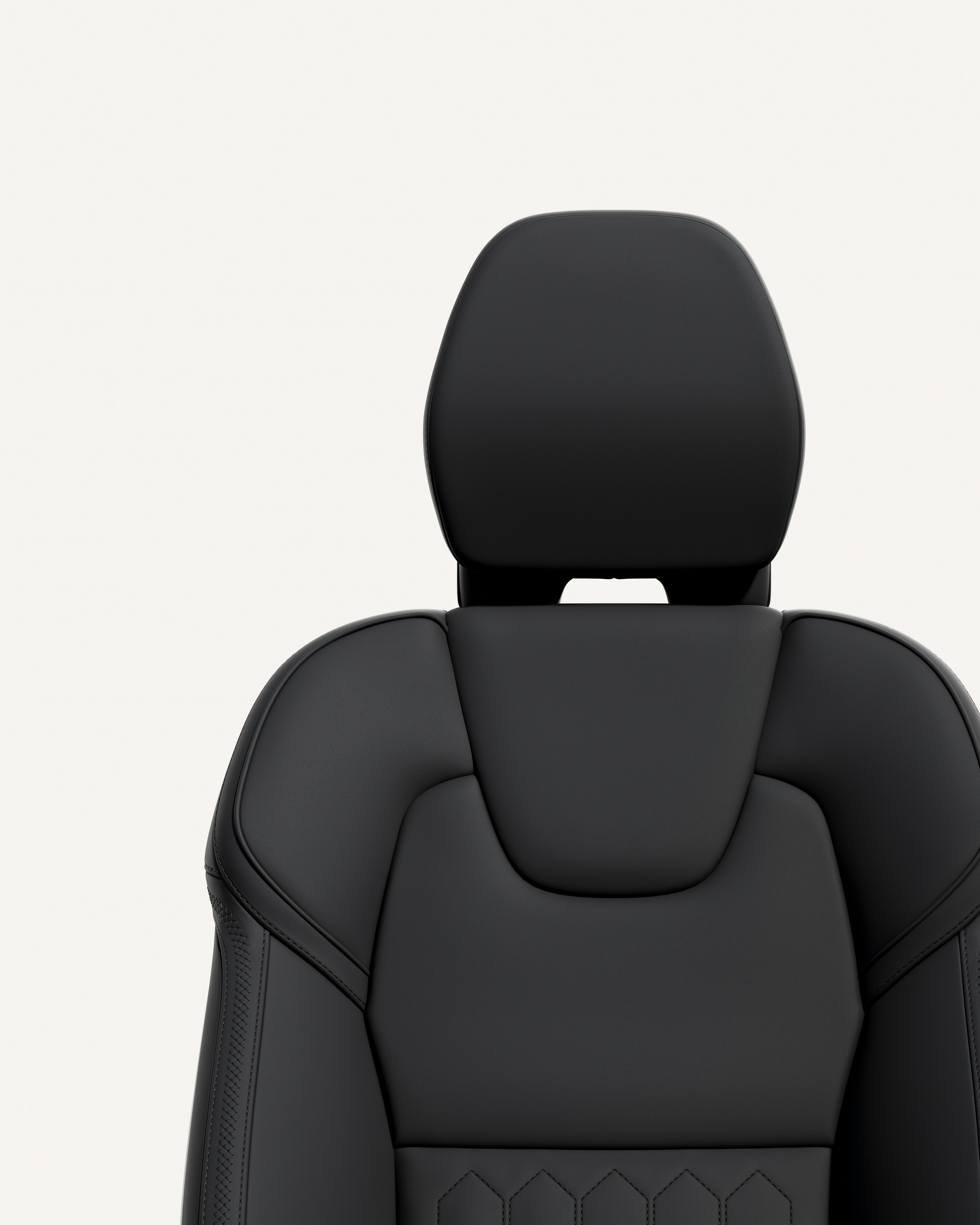 Close-up of the front seat charcoal upholstery in the Volvo S90.