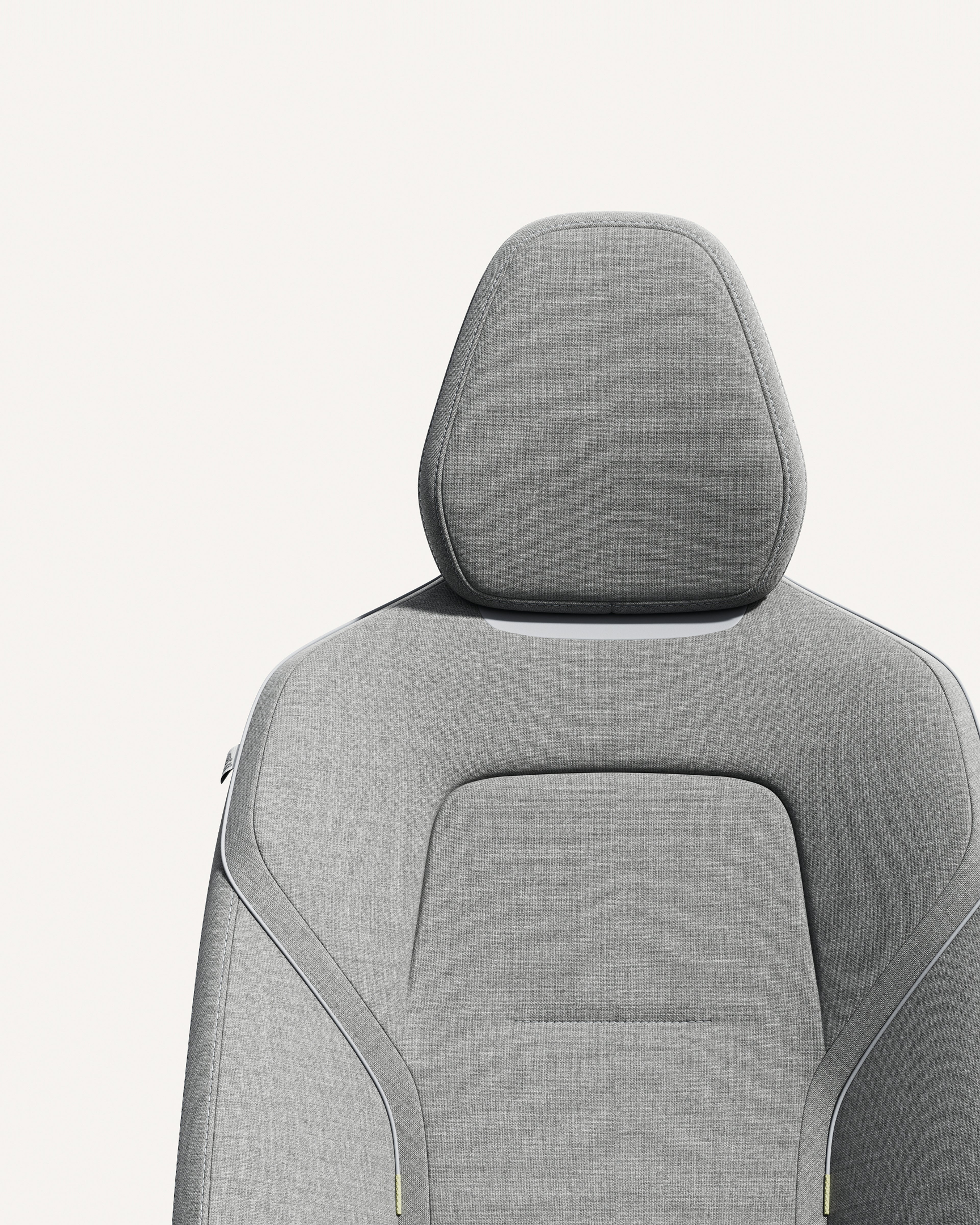 Volvo EX30 seat in material Mist with ergonomic design and sleek contours.