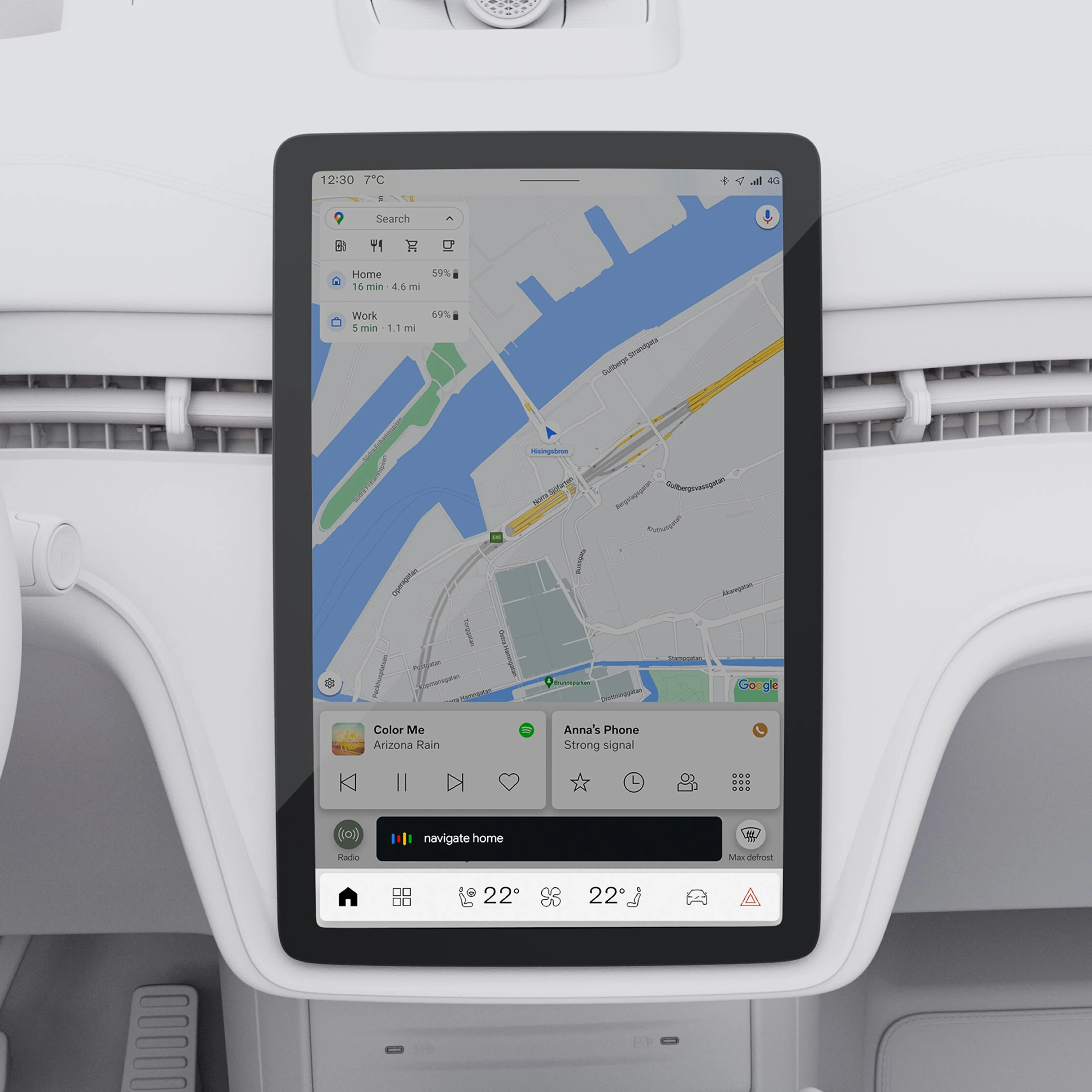 Närbild av Google Maps på centerdisplayen i Volvo EX90.