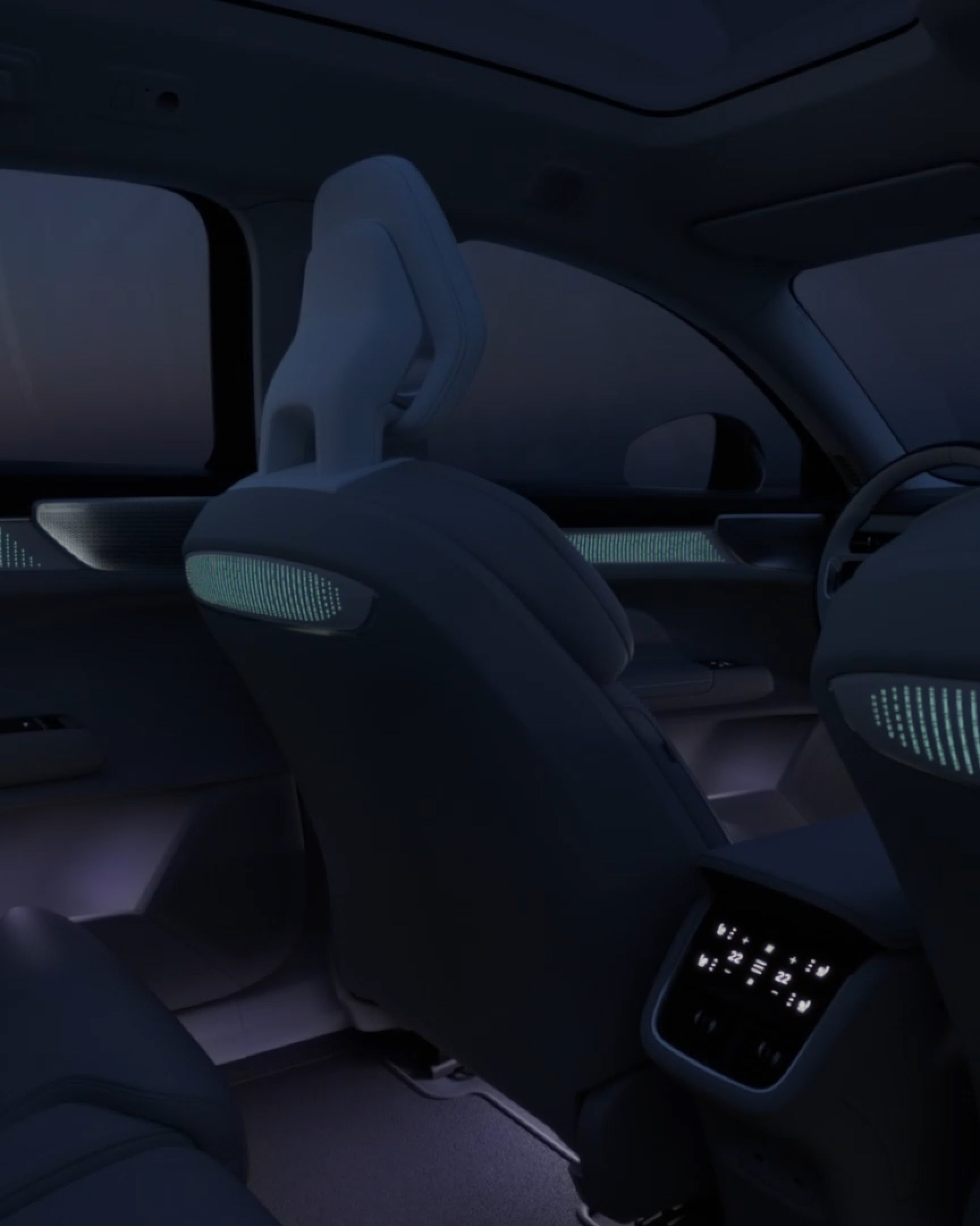 Stemningsbelysning i det indre af bagrummet i Volvo ES90.