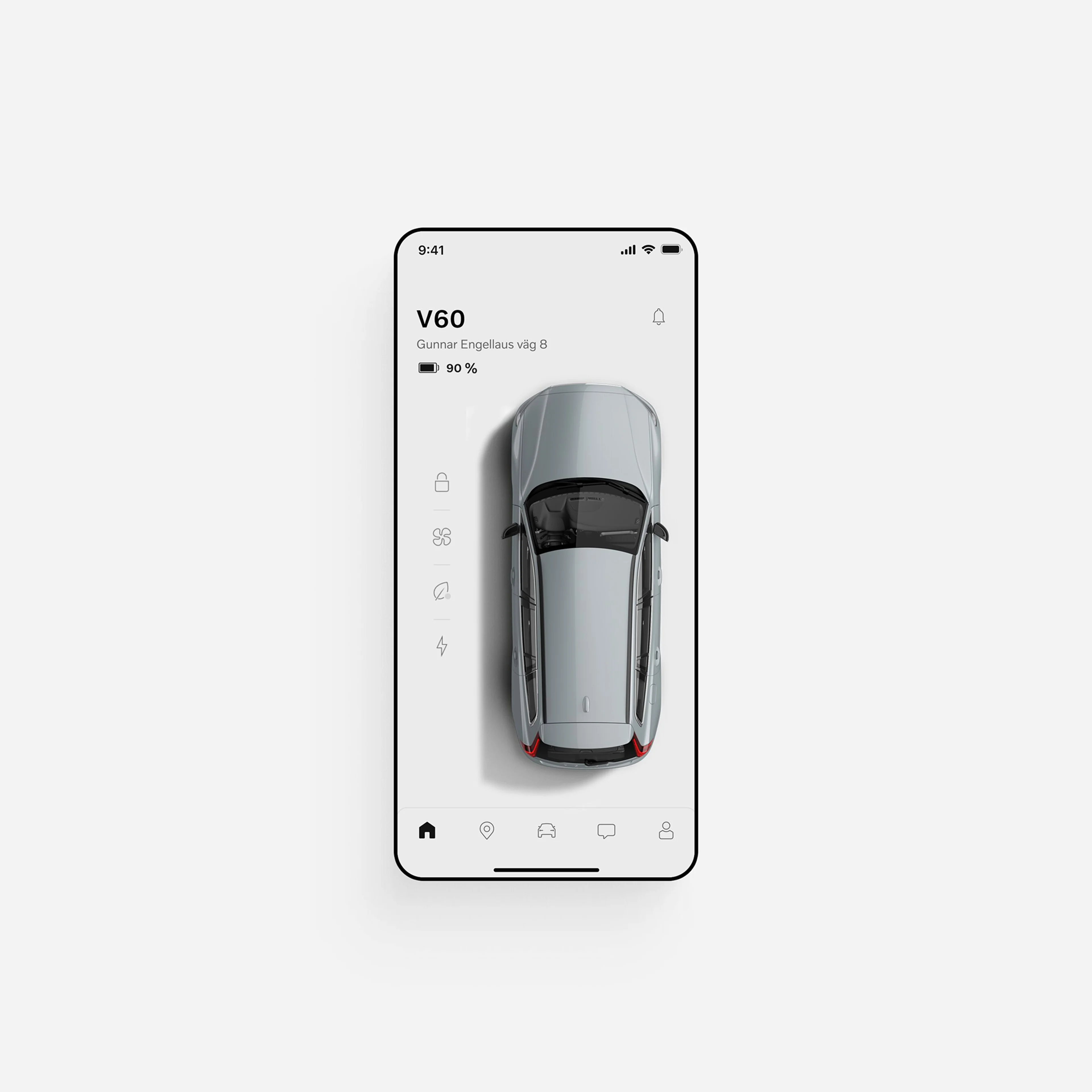 Illustration of a mobile phone screen displaying the Volvo V60 app.