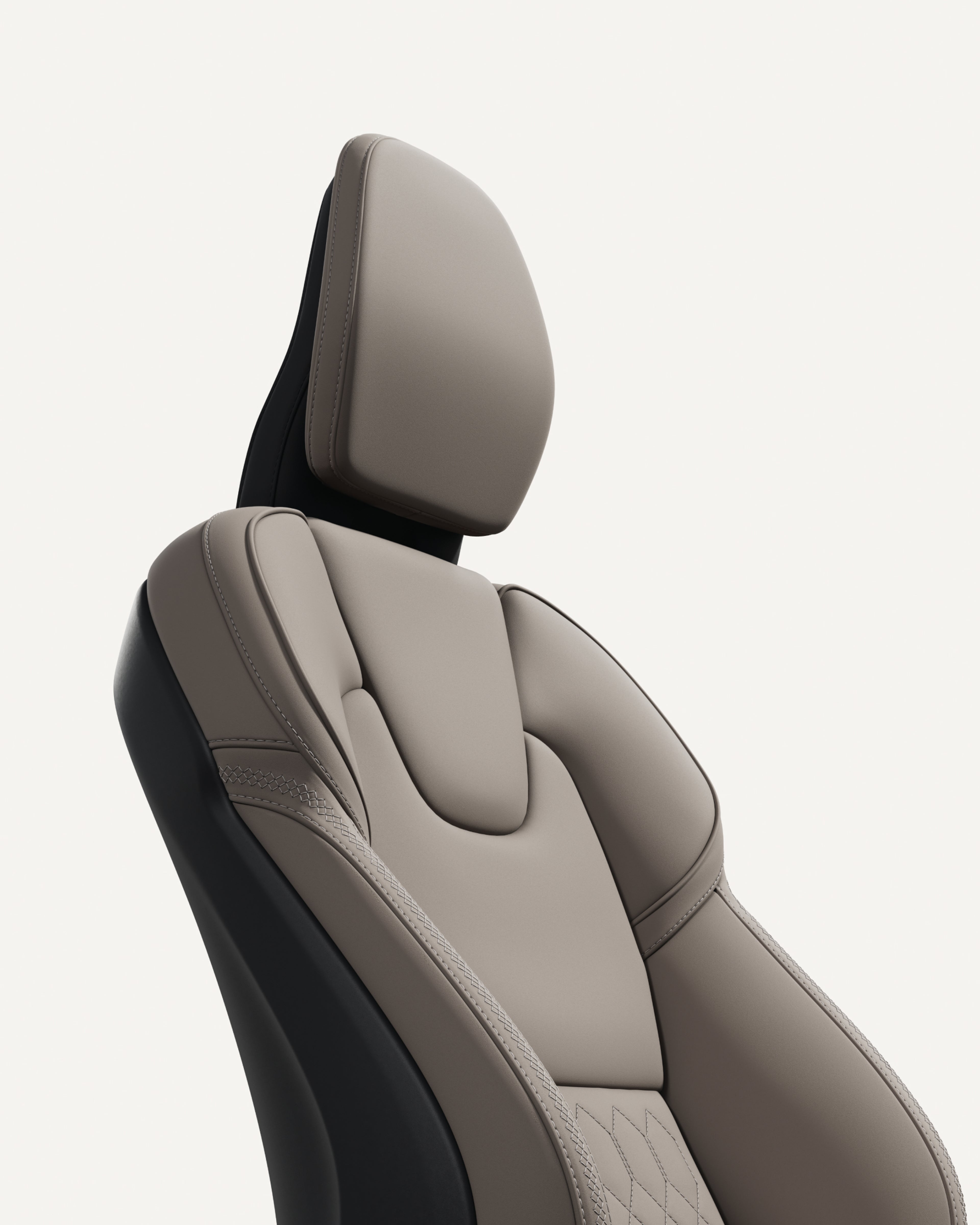 Close-up of the front seat upholstery in the Volvo XC60 midsize mild hybrid SUV.