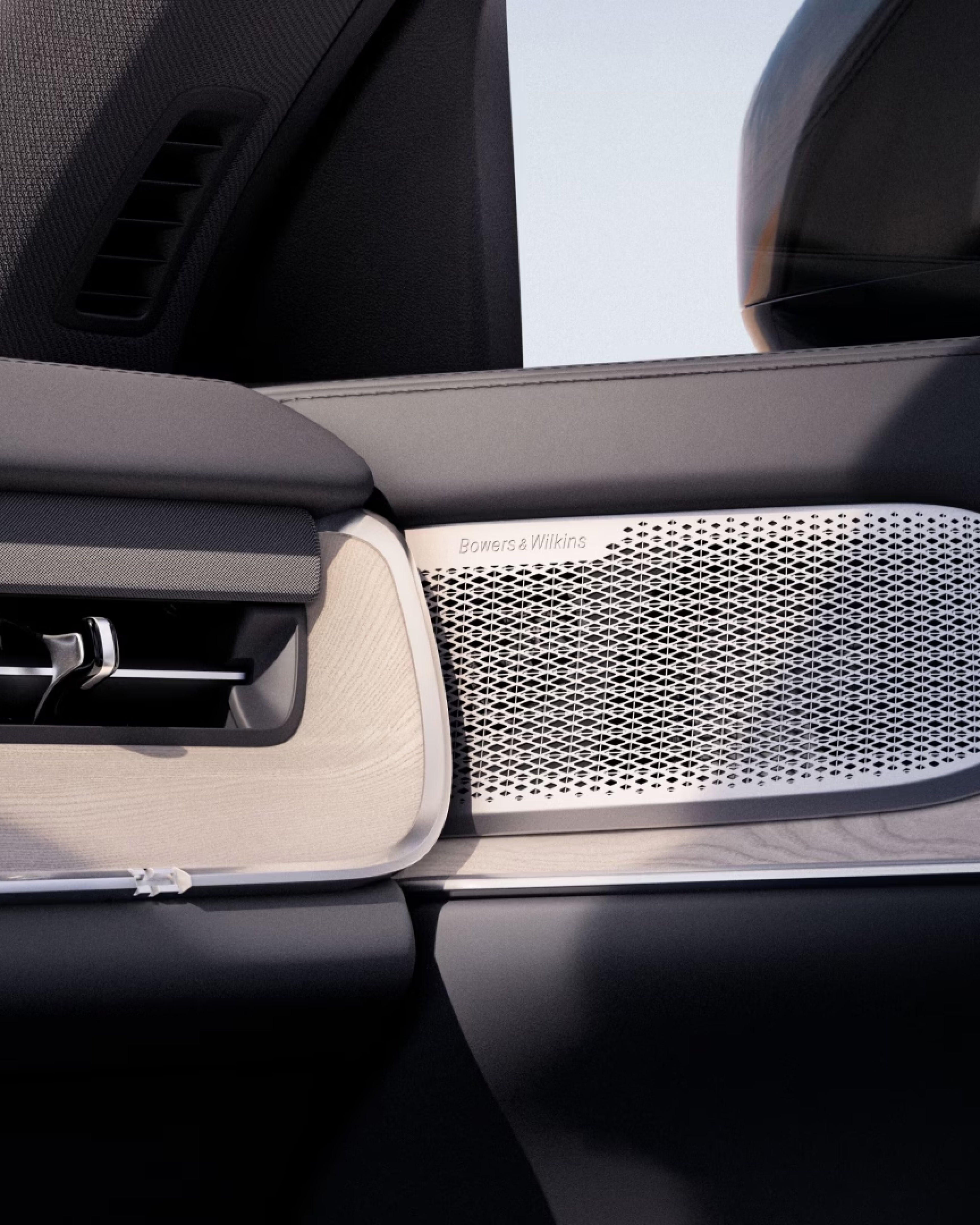 A close-up shot of the tailored dash and panelling inside the EX90.